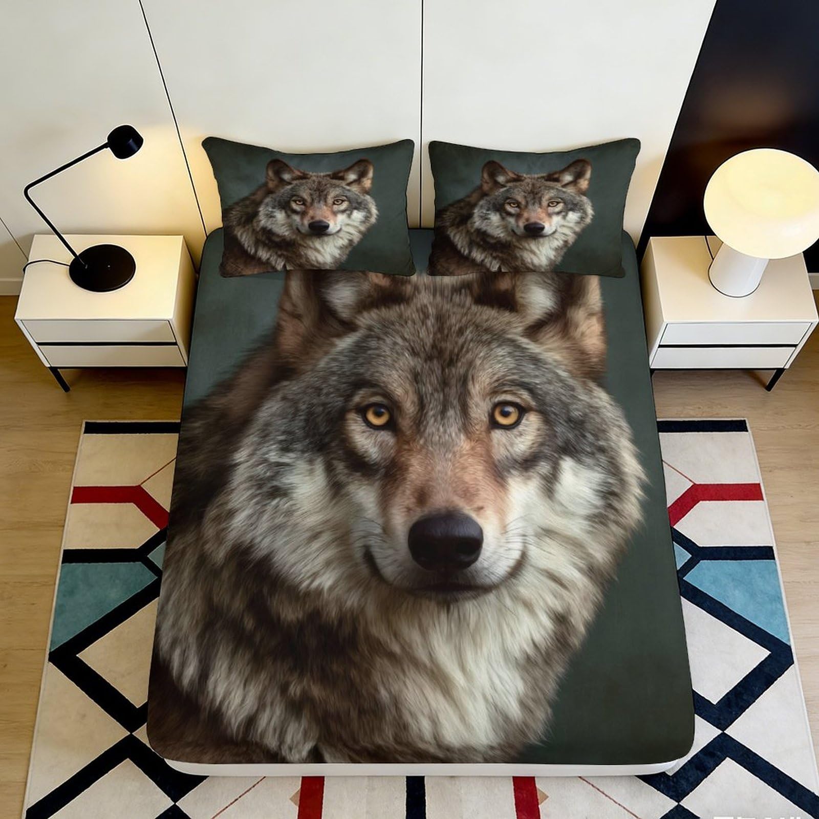 3D Printed Wolf Forest Fitted Sheet Microfiber Soft Breathable Woodland Bed Cover for Bedroom Guest Room Decor 90x200x25cm
