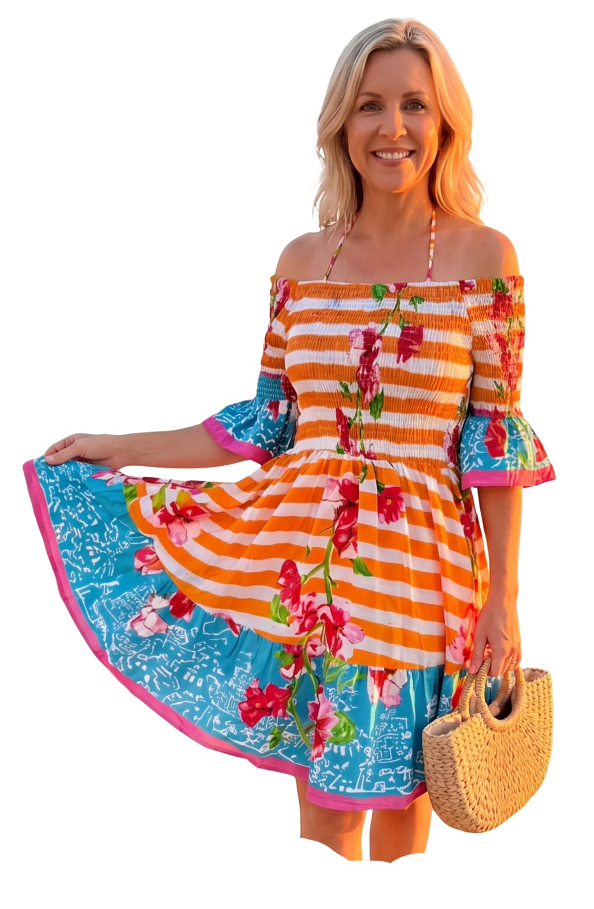 Antica Sartoria - Mexico 79 Robe Longue en Coton, Encolure Bardot avec éPaules DéNudéEs Et Manches TerminéEs par des Volants Robe Femme Ete Robe Longue Femme Ete Robe Boheme Chic