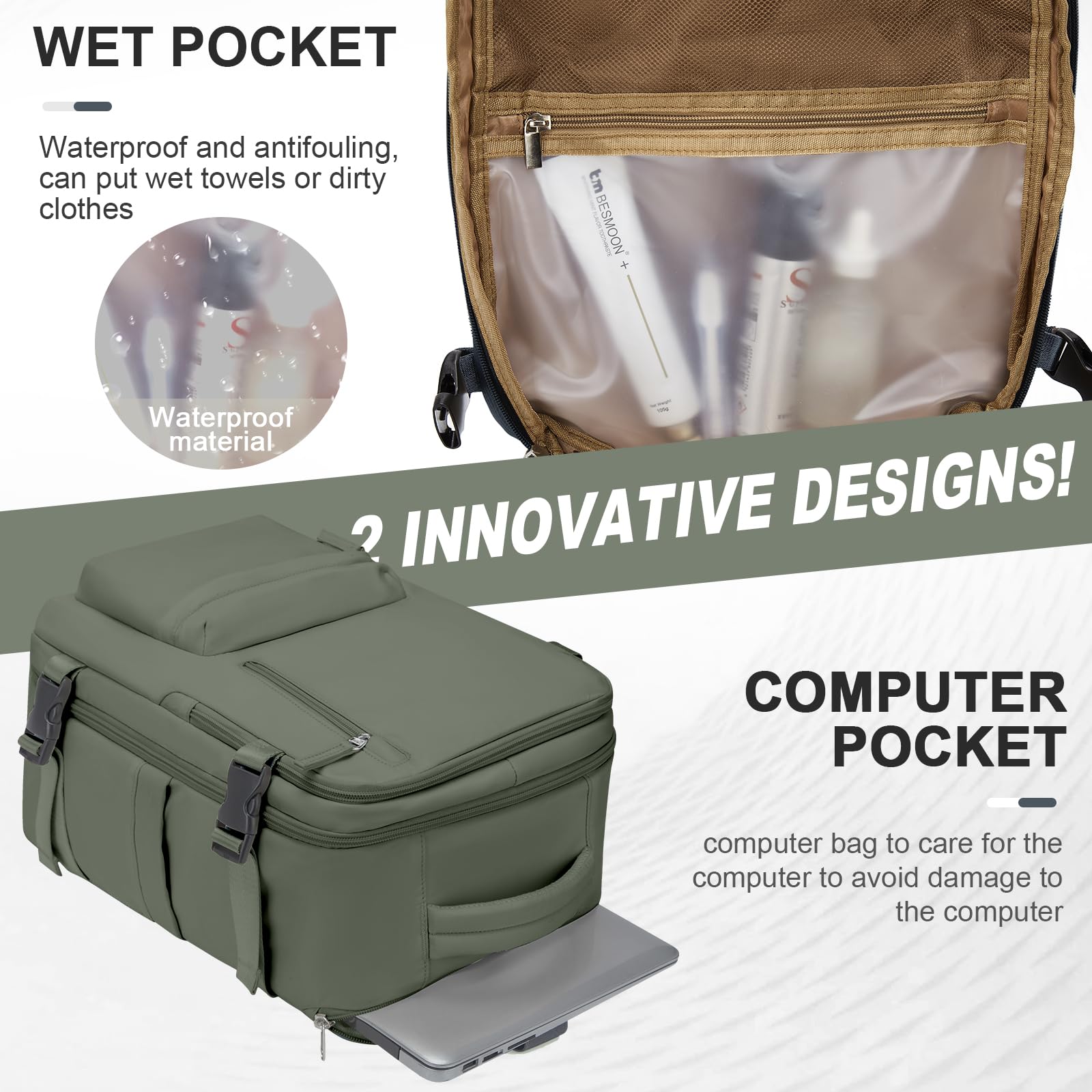 Zaino da Viaggio per Ryanair 40x20x25 Bagaglio a Mano Zaino Borse da Cabina per Ryanair Il Sedile Zaino Aereo Bagaglio a Mano Donna Borsa Cabina Viaggio Zaino Viaggio Casual Daypack,verde militare