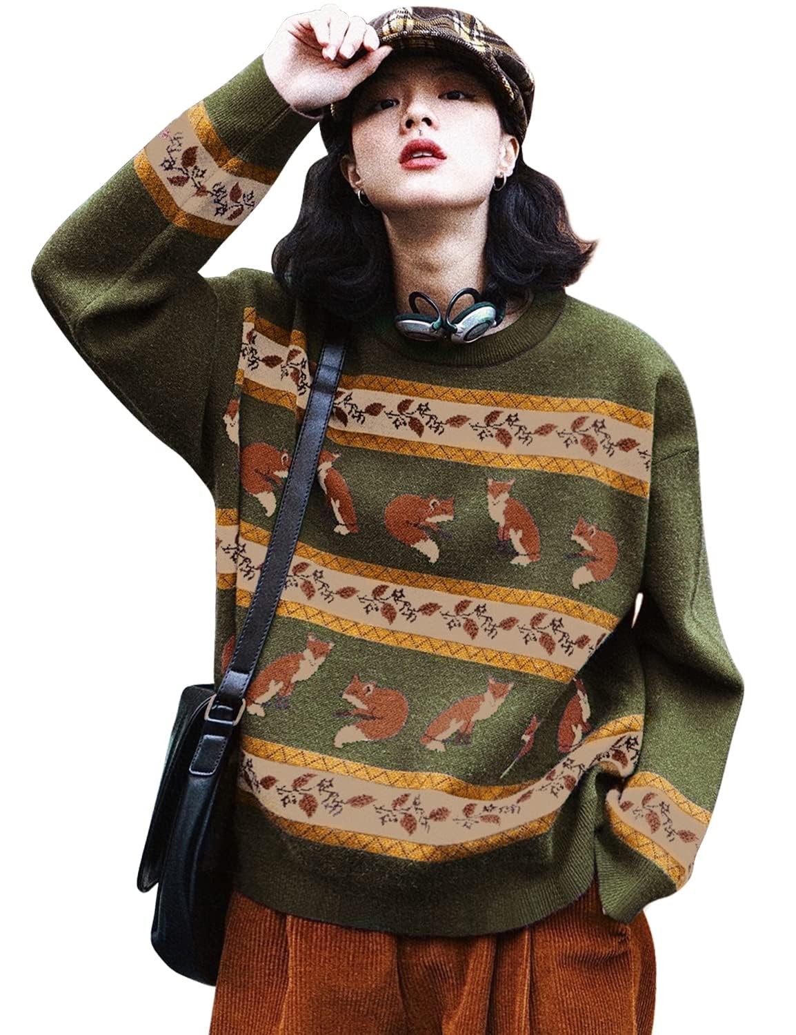 YESNO Women Christmas Sweater Graphic Printed Oversized Pullover Sweaters Casual Loose Knit Tops S01