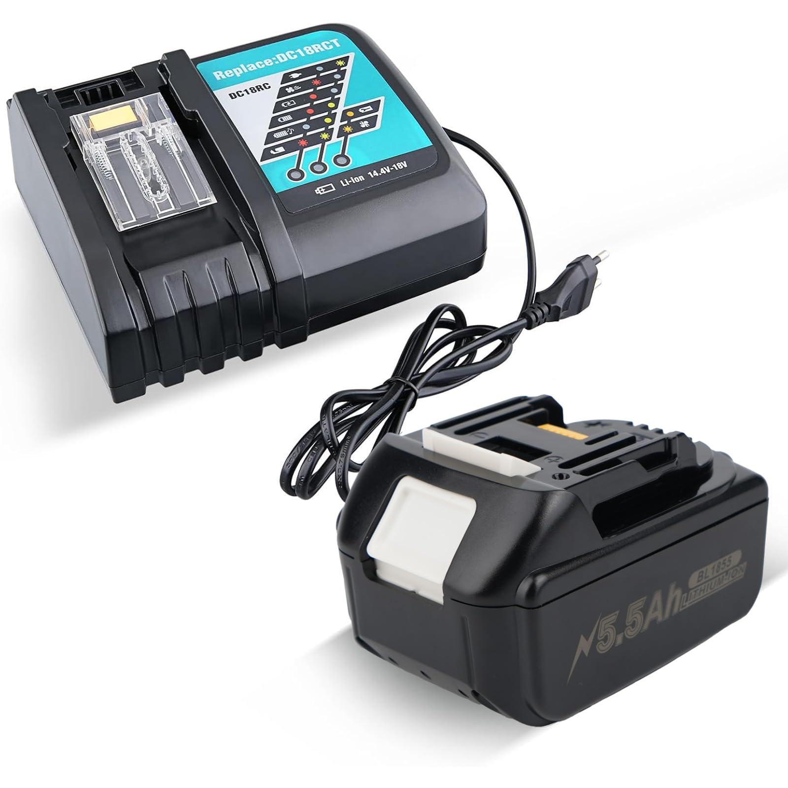 Ersatzakku makita18V 5500mAh 18V Akku Ersatzakku mit DC18RC Ladegerät Komp