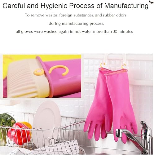 Miniatura 3 de Myungjin Guantes de goma antideslizantes reutilizables e impermeables para el hogar con gancho para colgar y secar (1 parmediano)