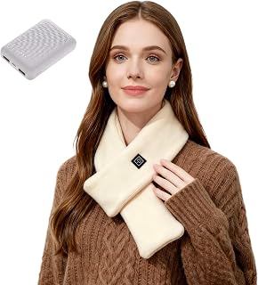Rechargeable Electric Heated Neck Wrap, Heated Scarf with 5000mAh Power Bank 3 Adjustable Temperature Neck Heating Pad Cordless Neck Warmers for Women & Men, Cold Weather (Beige)