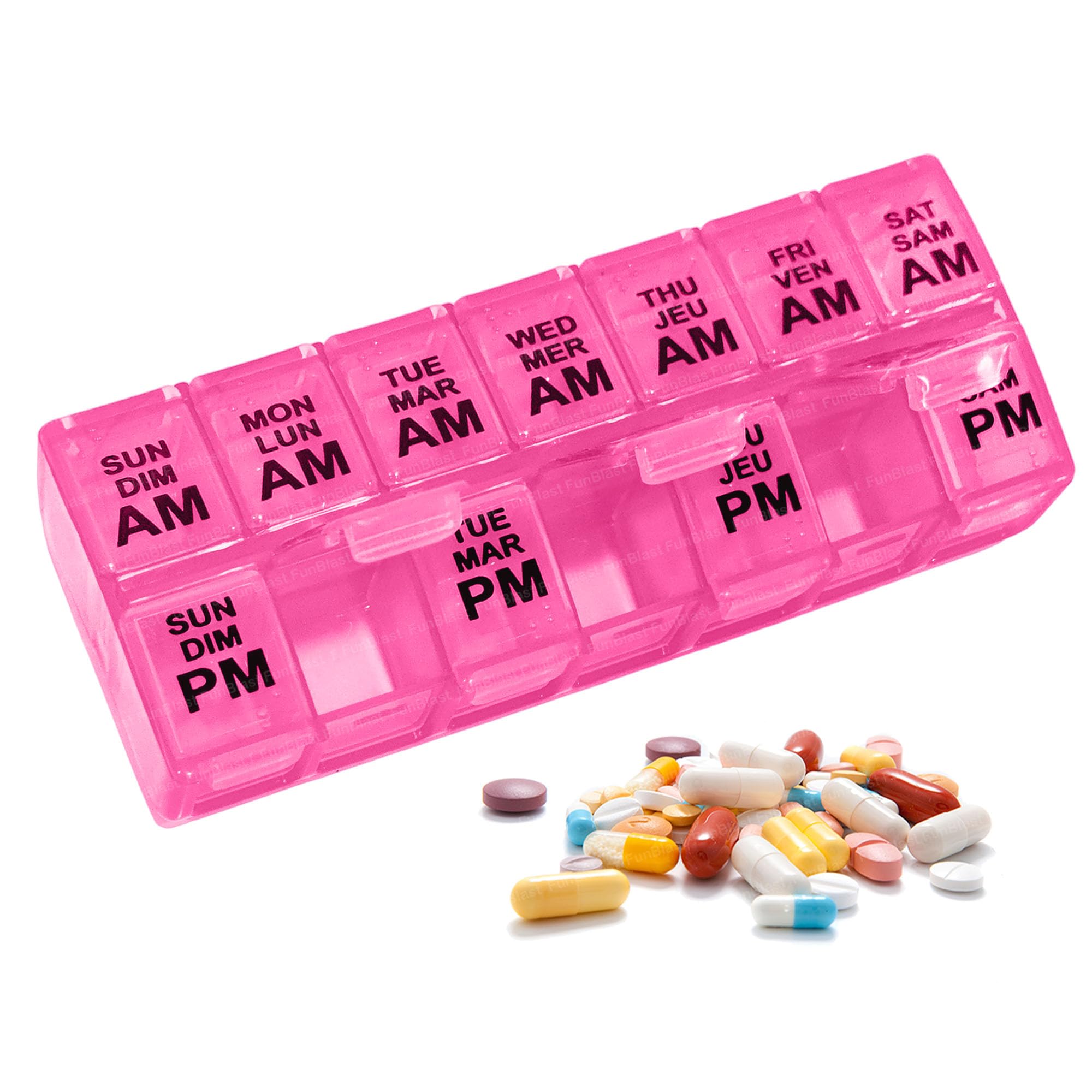 FunBlast Pill Organizer Box - 2 Times A Day 7 Day Pill Holder, Portable Medicine Box Case with Separate Compartments, Tablet Container, Portable Box for Pills & Supplements (Pink)-image-7