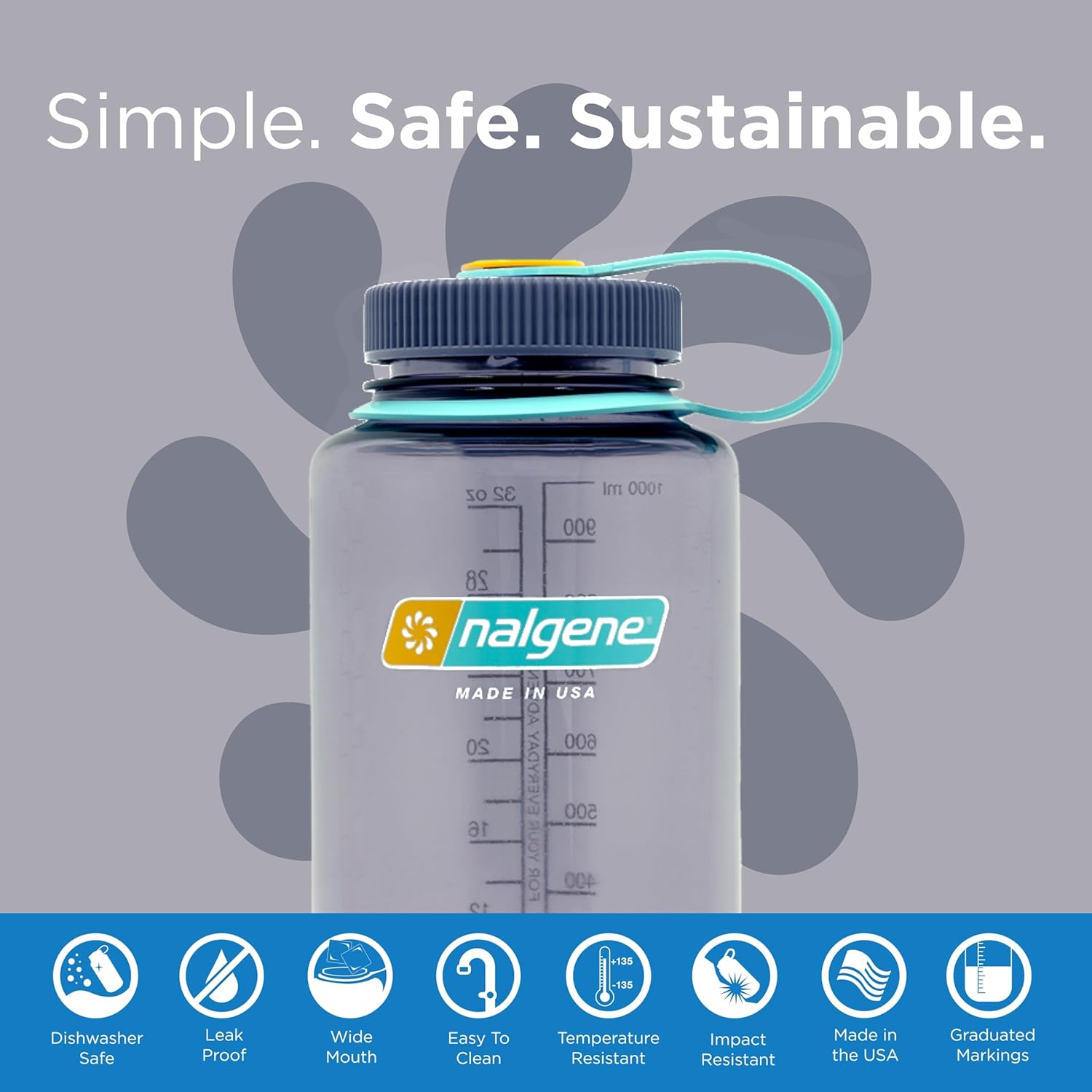 Nalgene Sustain Tritan BPA-Free Water Bottle Made with Material Derived From 50% Plastic Waste (using ISCC certified mass balance), 32 OZ, Wide Mouth - Image 3