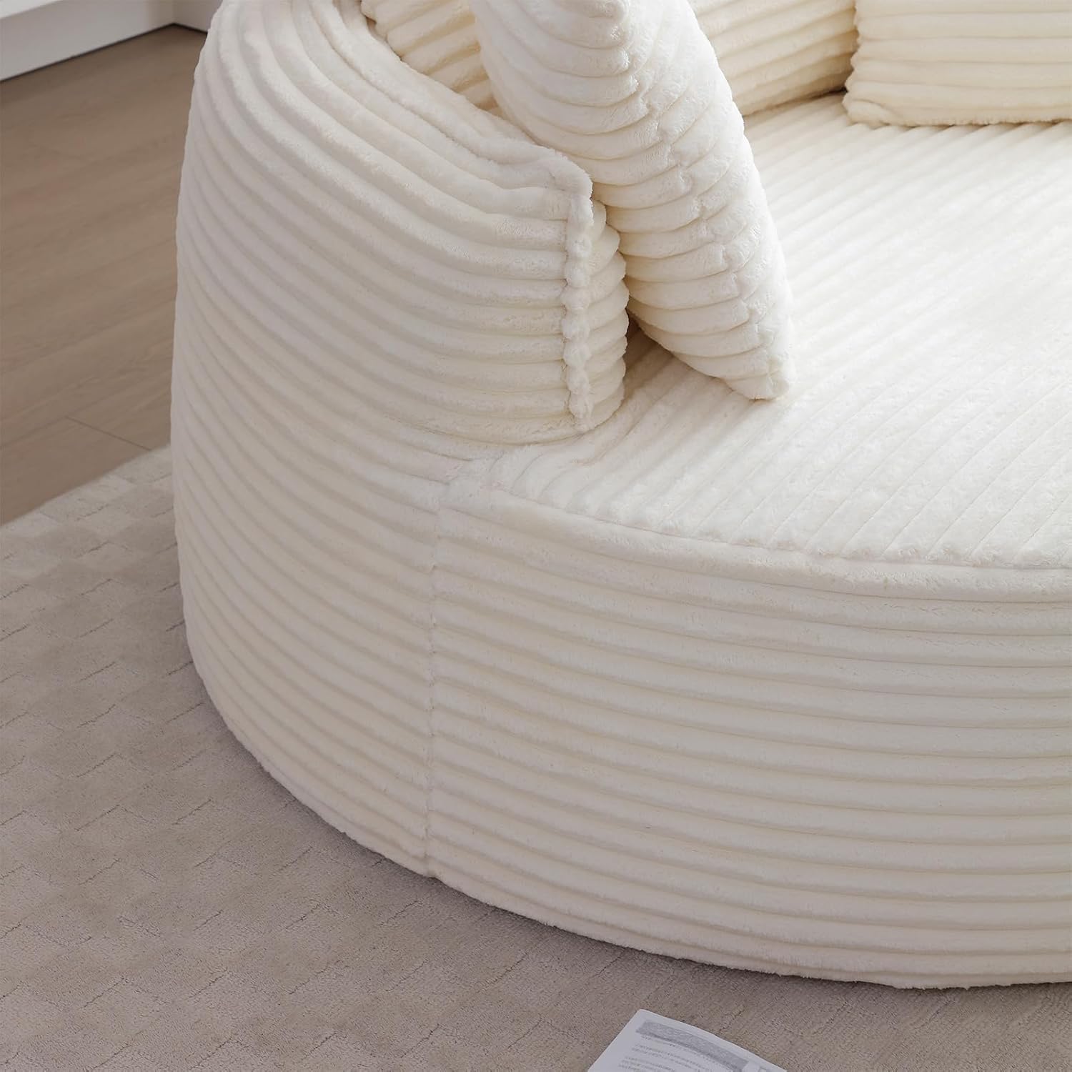 Antetek 53-inch Round Chaise Lounge Chair Indoor, Modern Cloud Single Corduroy Couch with 3 Pillows, Boneless Compressed Memory Foam Sofa Chair for Living Room, Bedroom, Apartment, Beige