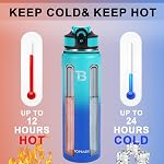 TOPBADE 32oz Water Bottle Stainless Steel with Straw, Insulated Water Bottle with Paracord Handle & Spout Lids, Double Wall Sweat-Proof BPA-Free Metal Insulated Flask