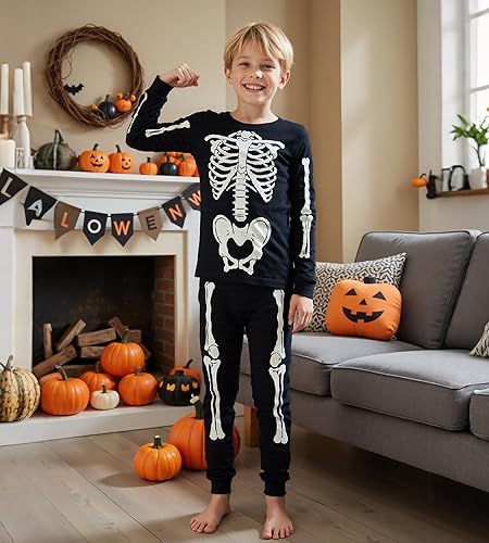 Miniatura 5 de HONGTEYA Ropa de Halloween para niños y niñas, ropa de esqueleto de algodón para niños pequeños, talla 3-7T