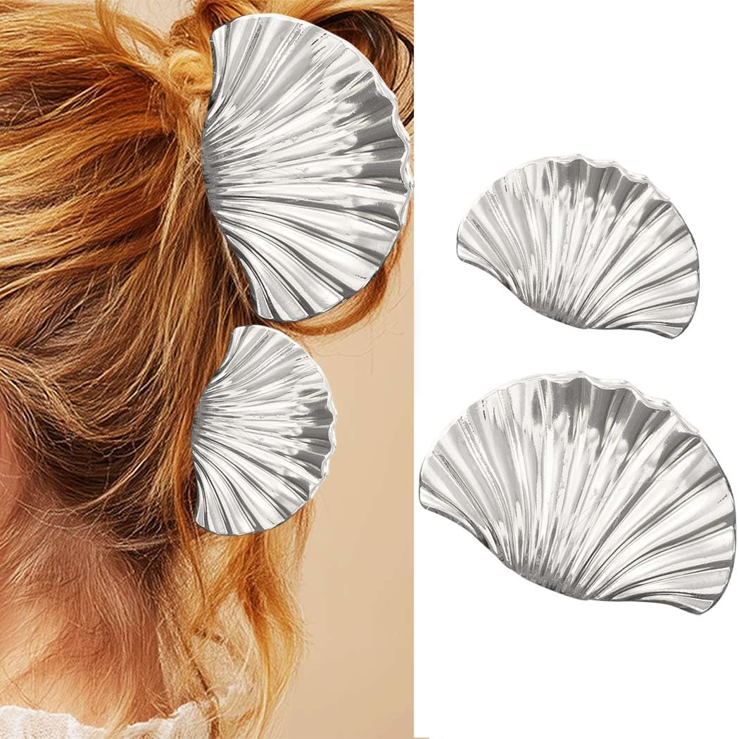 Zoestar Seashell Hair Claw Clips Gold Metal Hair Clip Claw Shell Hair Clips Beach Decorative Hair Accessories for Women and Girls (Pack of 2) (Silver)