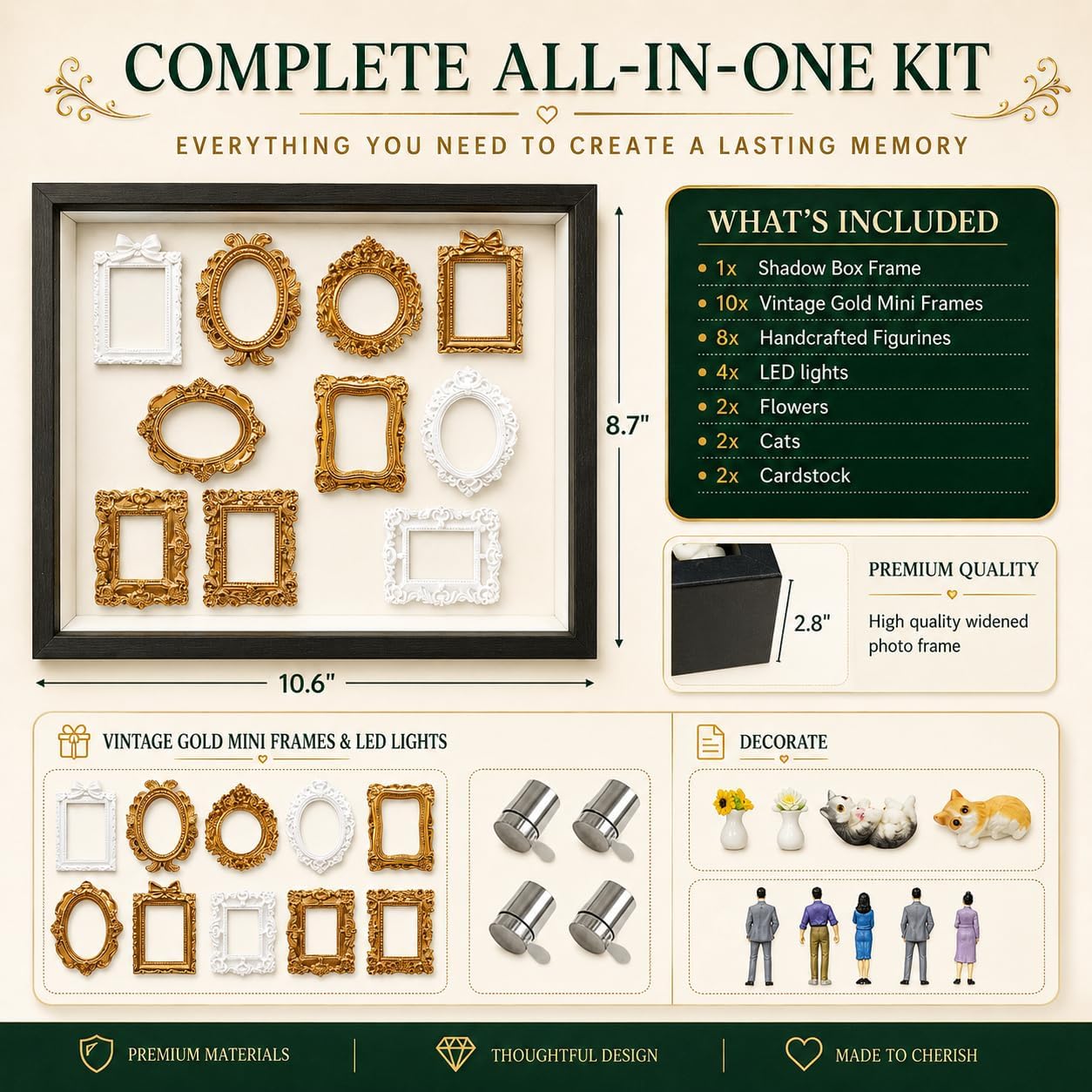 DIY Mini Frames Silhouette Box, Shadow Box Frame Kit with Gold Mini Frames and Figurines, Celebrate Your Unique Memories, for Anniversary, Wedding, Birthday, Valentine's Day & Home Decor