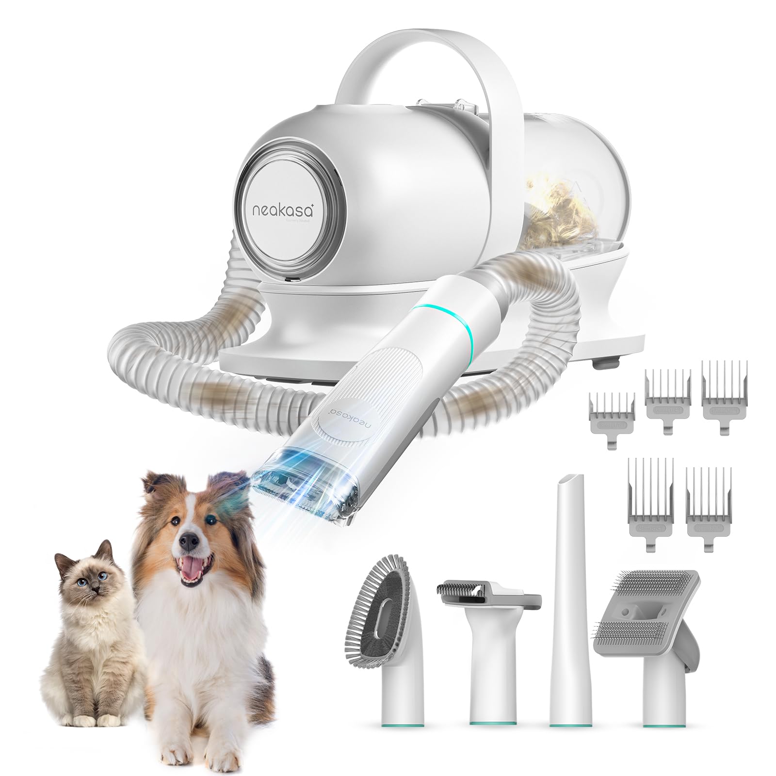 NeakasaP1 Pro Pet Grooming Kit & Vacuum Suction Pet Hair, Professional Dog Grooming Clippers and Blades with 5 Proven Grooming Tools for Dogs, Cats and Other Animals