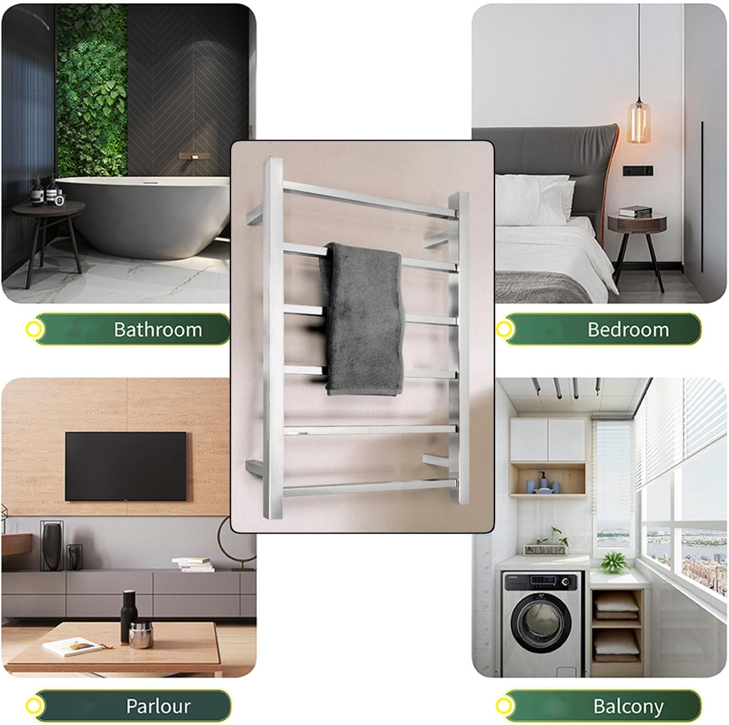 Silver,Right Line,Heated Towel Racks Stainless Steel,Towel Dryer Rack Intelligent Thermostatic Plug-in,s for Bathroom Wall Mounted