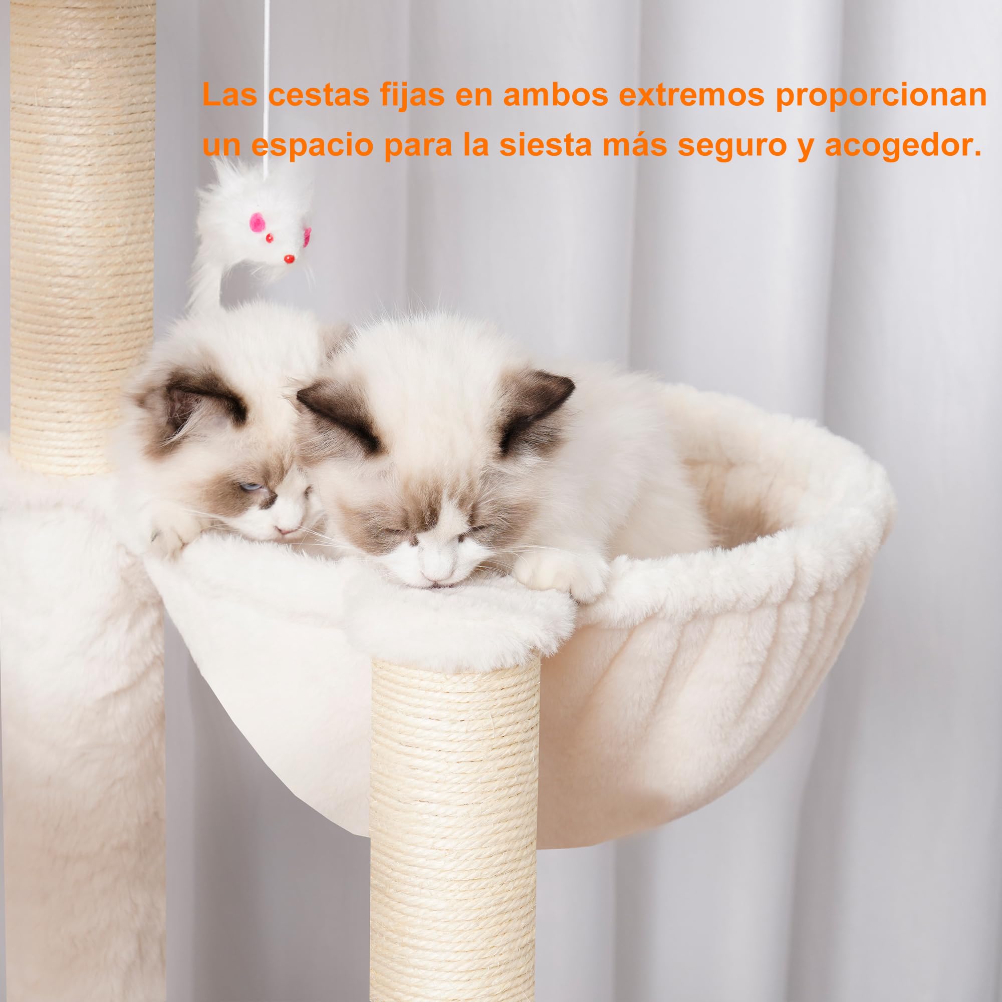 Heybly Árbol para Gatos Moderno, 156 cm de Altura, 4 Niveles, Postes Rascadores, 2 Plataformas, Cuevas, Hamaca, 3 Pompón, Multinivel para Gatos Grandes, Nogal