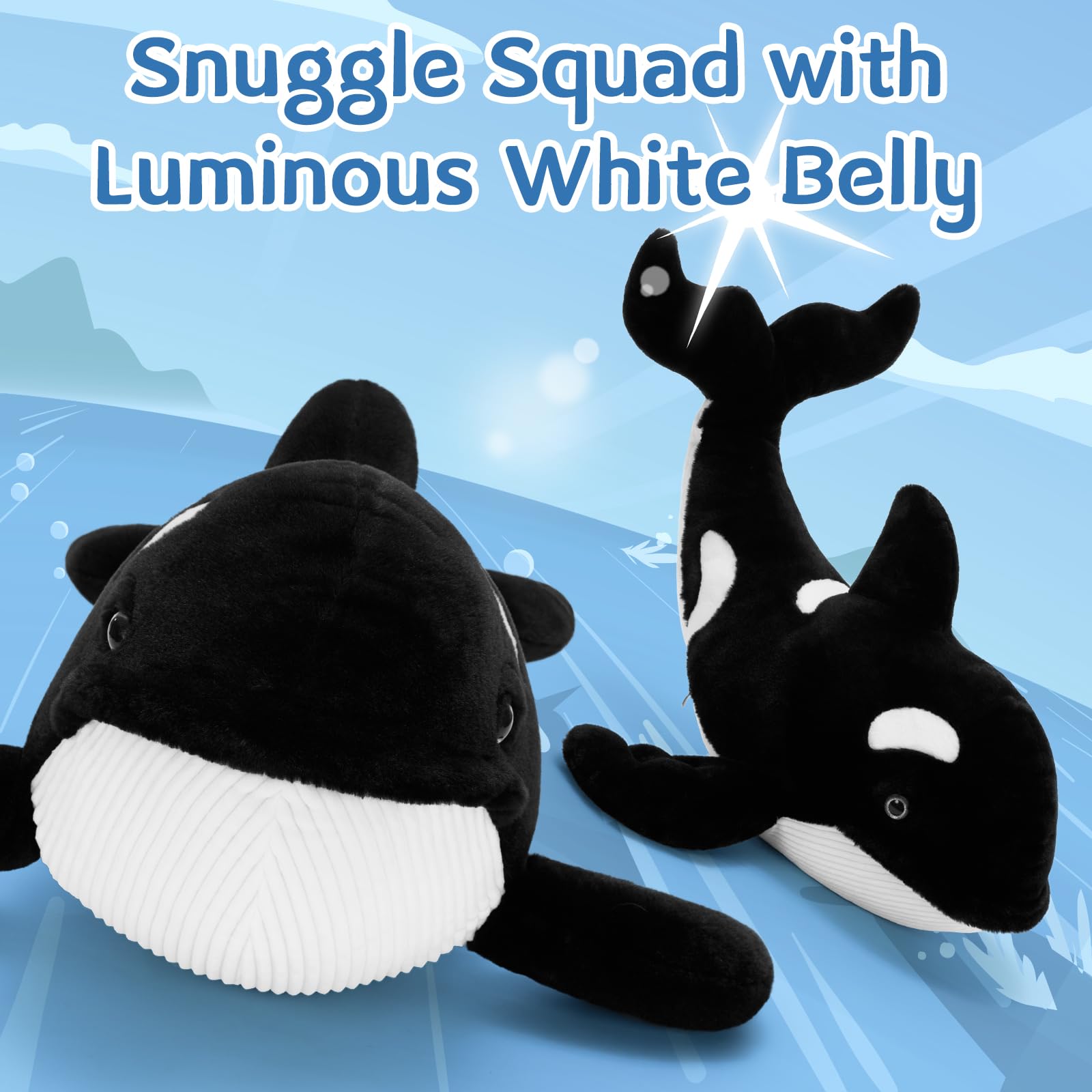 MaoGoLan 100cm lang Orca Kuscheltier XXL, weich riesen Orca stofftier plüschtier, Kinder Geburtstag Weihnachten Geschenk
