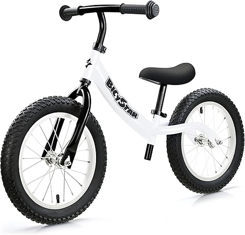 Bicicleta de equilibrio de 14 pulgadas para niños de 3 a 6 años, neumáticos de aire de goma real, bicicleta para niños sin pedal con asiento y