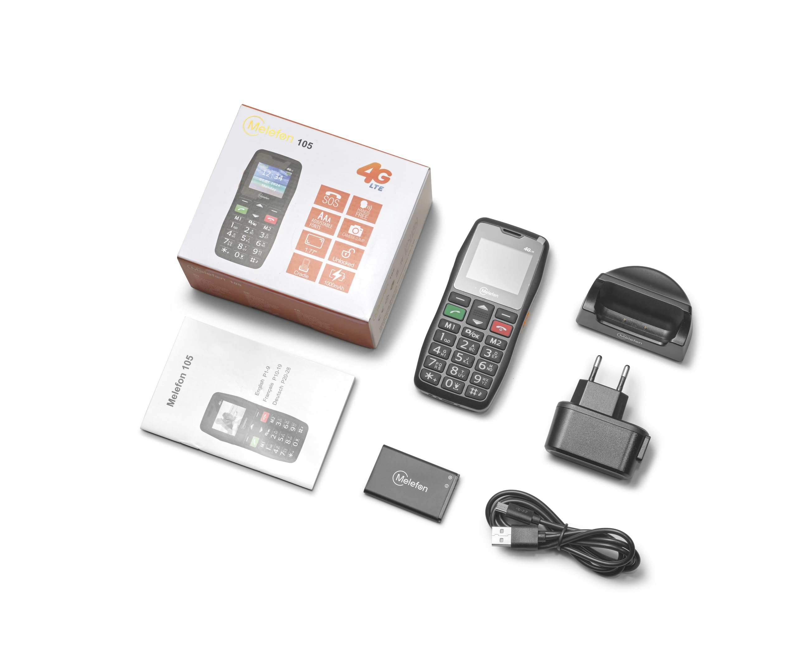 Teléfono 4G para Mayores,Teclas Grandes,SOS,Base de Carga,Fácil de Usar | Cellulare 4G adatto agli anziani,con volume alto,composizione rapida con un tasto,doppia ricarica grande e sblocco scorrendo