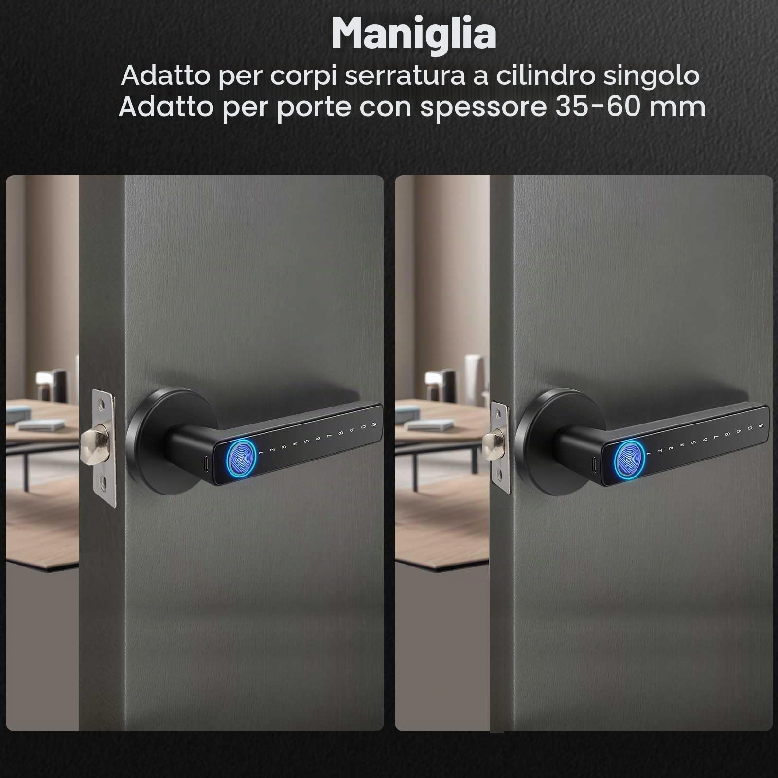 Serratura intelligente della porta, Serratura collegata Wifi Tuya Smart Lock Serratura Elettronico Biometrico Impronte Digitali RFID Scheda Senza chiave APP Telecomando Smart Lock