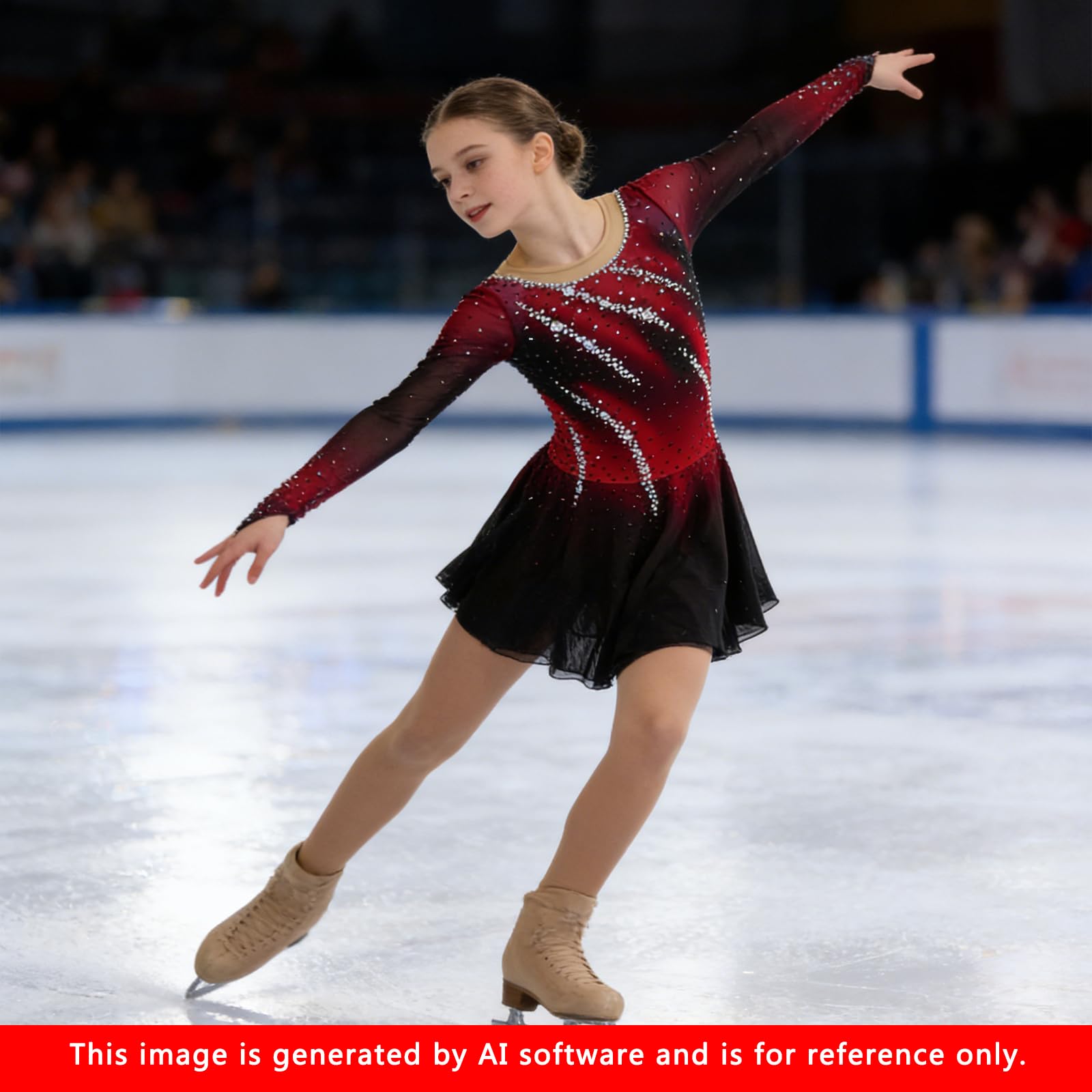 LIUHUO Robe de patinage artistique à manches longues pour fille faite à la main