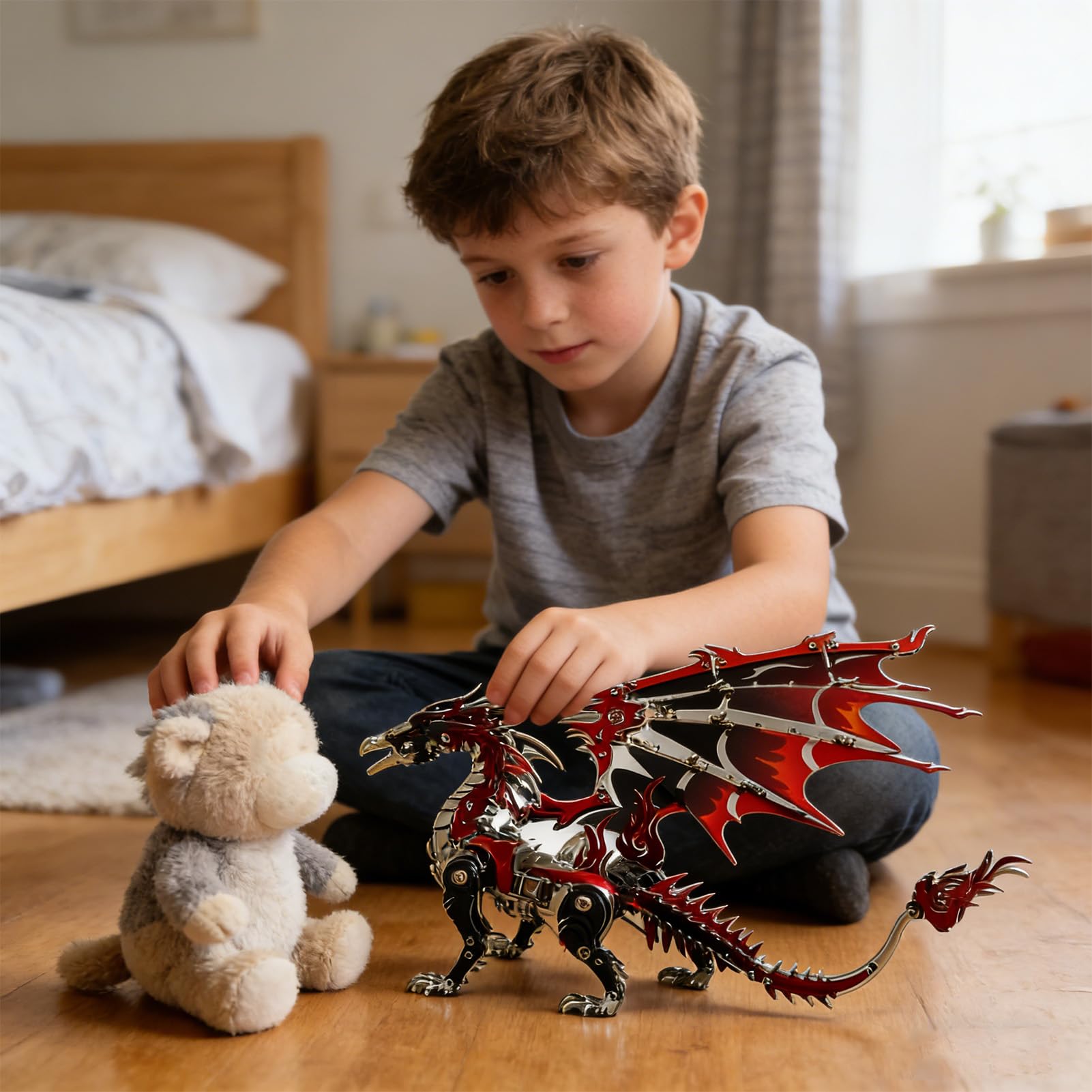 Generic Metalowe Puzzle ze Smokiem 3D Montaż Zabawka Budowlana dla Dorosłych i Nastolatków, Mechaniczny Model Smoka ze Stali Nierdzewnej DIY do Dekoracji Biurka