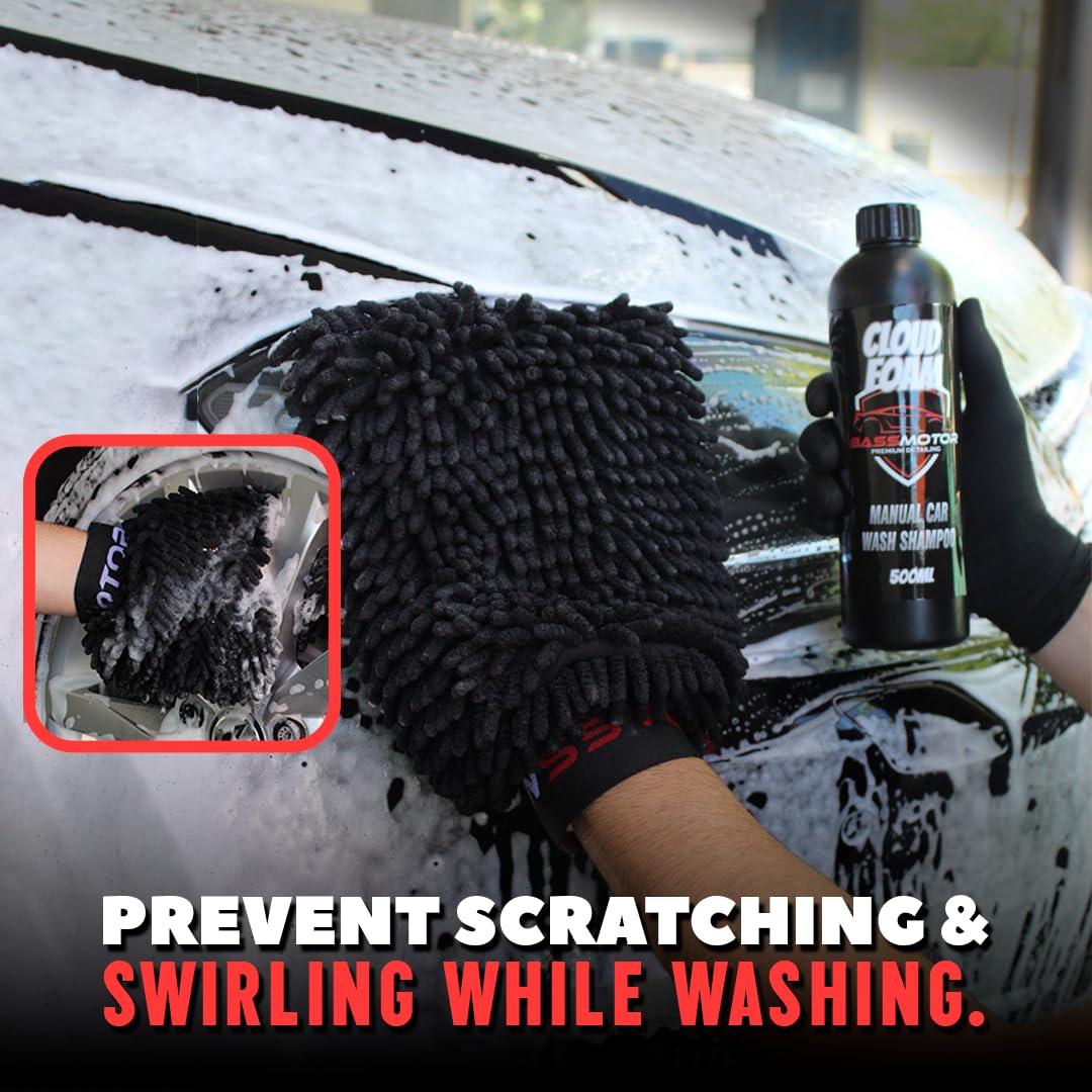 Bass Motor | Guanto per lavaggio auto in microfibra, pulizia delicata e sicura senza graffi, guanto in microfibra per pulizia auto e moto, riutilizzabile - Wash Mitt, 25.00 x 10.00 cms