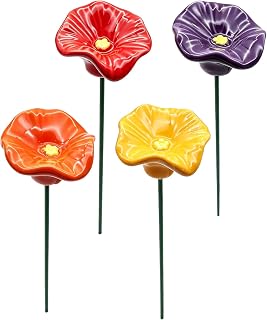 4 Pack Mini Ceramic Flower Bird Bath Stake, Wild Bird Water Station