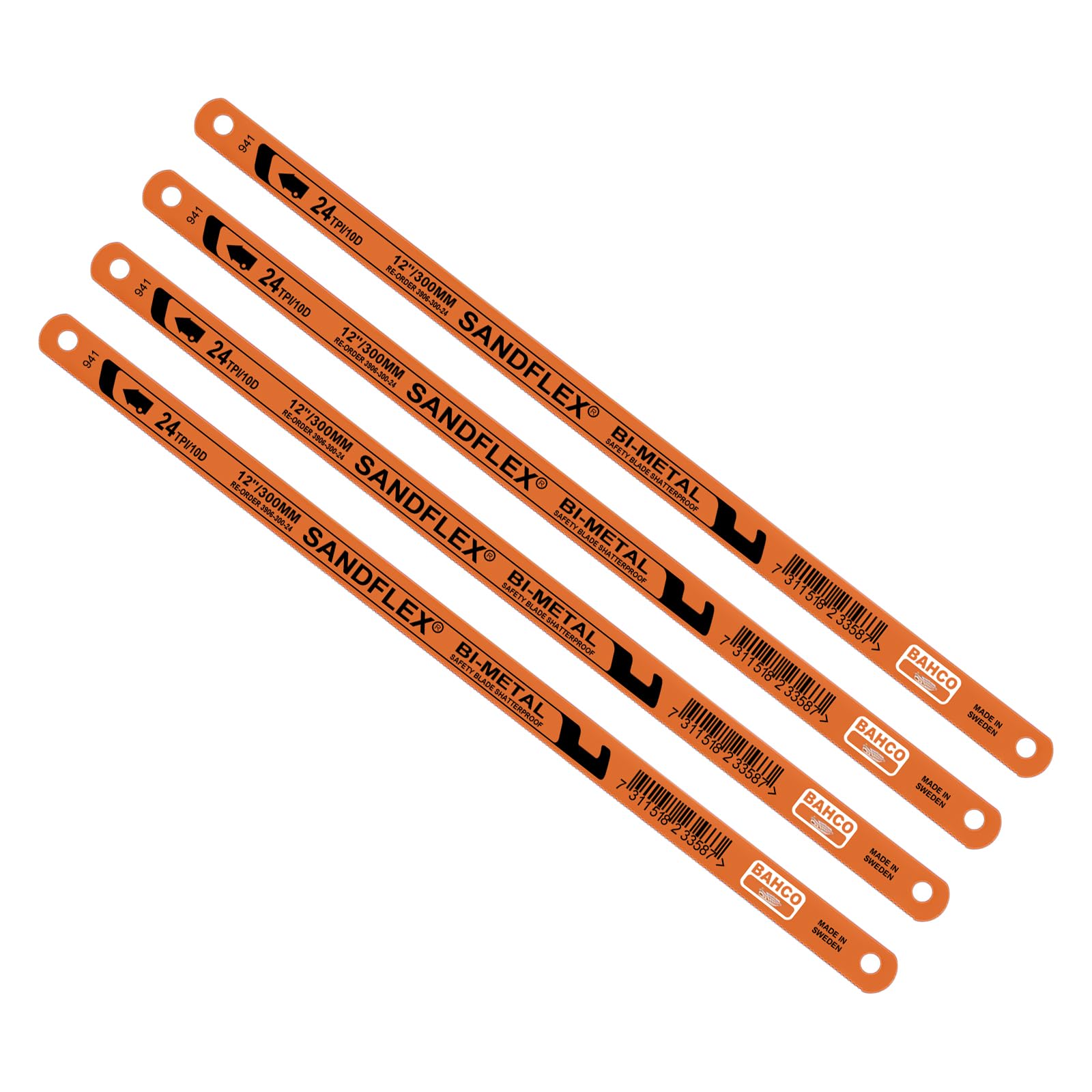 flintronic 24T Hacksaw Blades Precise, 4PCS Hacksaw Replacement Blades, 300mm Bi-Metal Saw Blade, for Metal, Plastics, Wood, PVC