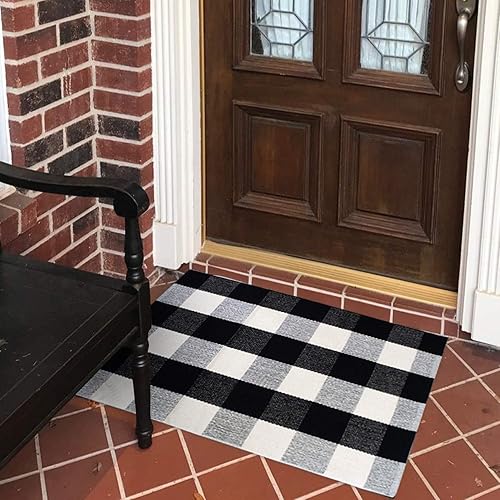 Miniatura 8 de USTIDE Alfombra de lana cuadriculada de 8 x 10 pies, color blanco y negro, alfombra tejida de algodón para interiores, para sala de estar,