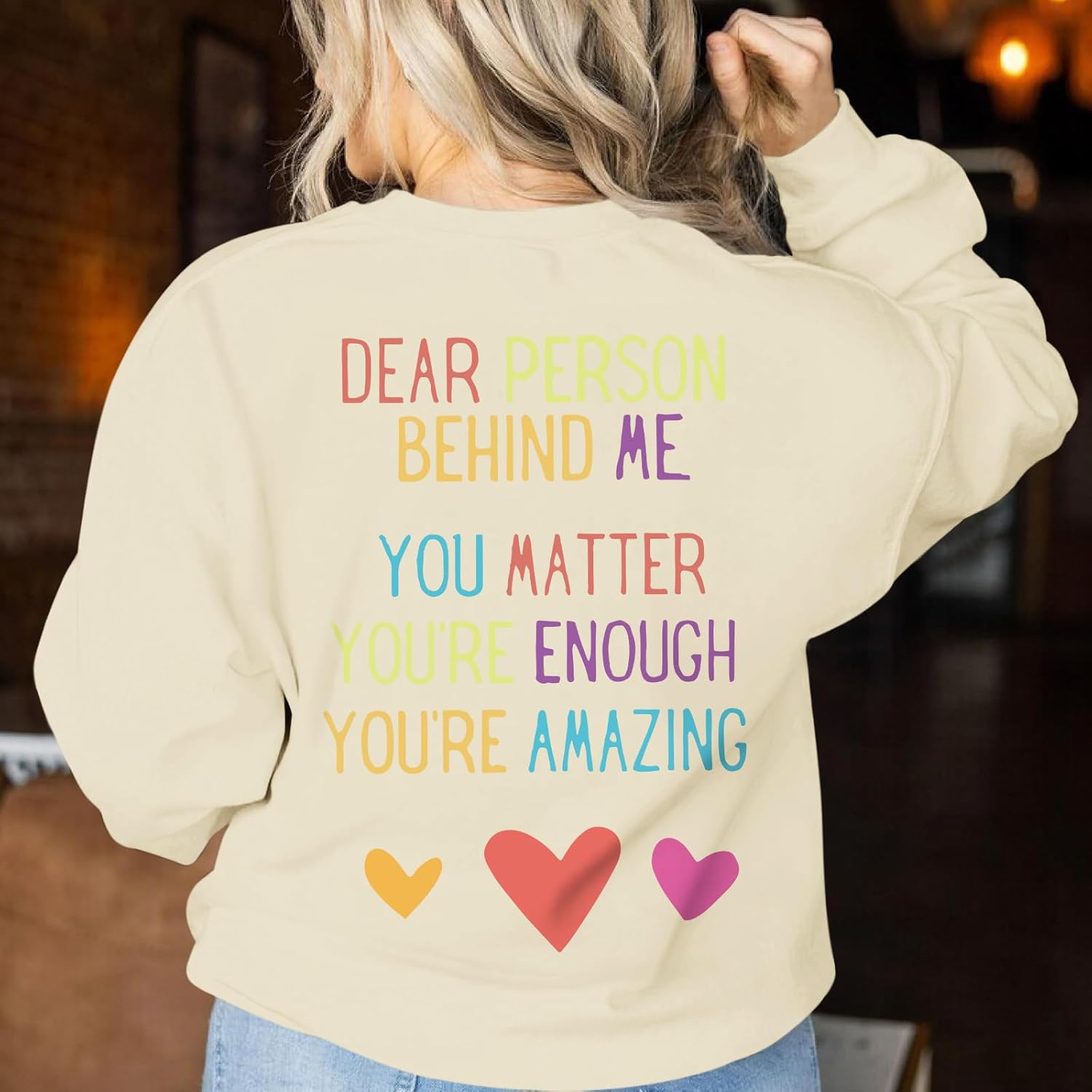 KEEVICI Women You Are Enough Sweatshirt Dear Person Behind Me You Matter Hoodie Inspirational Graphic Sweatshirts Cotton Tops - Image 3