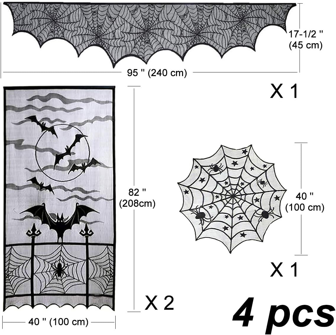 Best Deal 🛒 Pawliss Halloween Decorations Indoor, Black Lace Party Decor, Bat Window Curtains, Spider Web Fireplace Mantel Scarf Cover, Spiderweb Table Topper Tablecloth, Set of 4 Flash Deals - 50% OFF Pawliss Halloween Decorations Indoor, Black Lace Party Decor, Bat Window Curtains, Spider Web Fireplace Mantel Scarf Cover, Spiderweb Table Topper Tablecloth, Set of 4