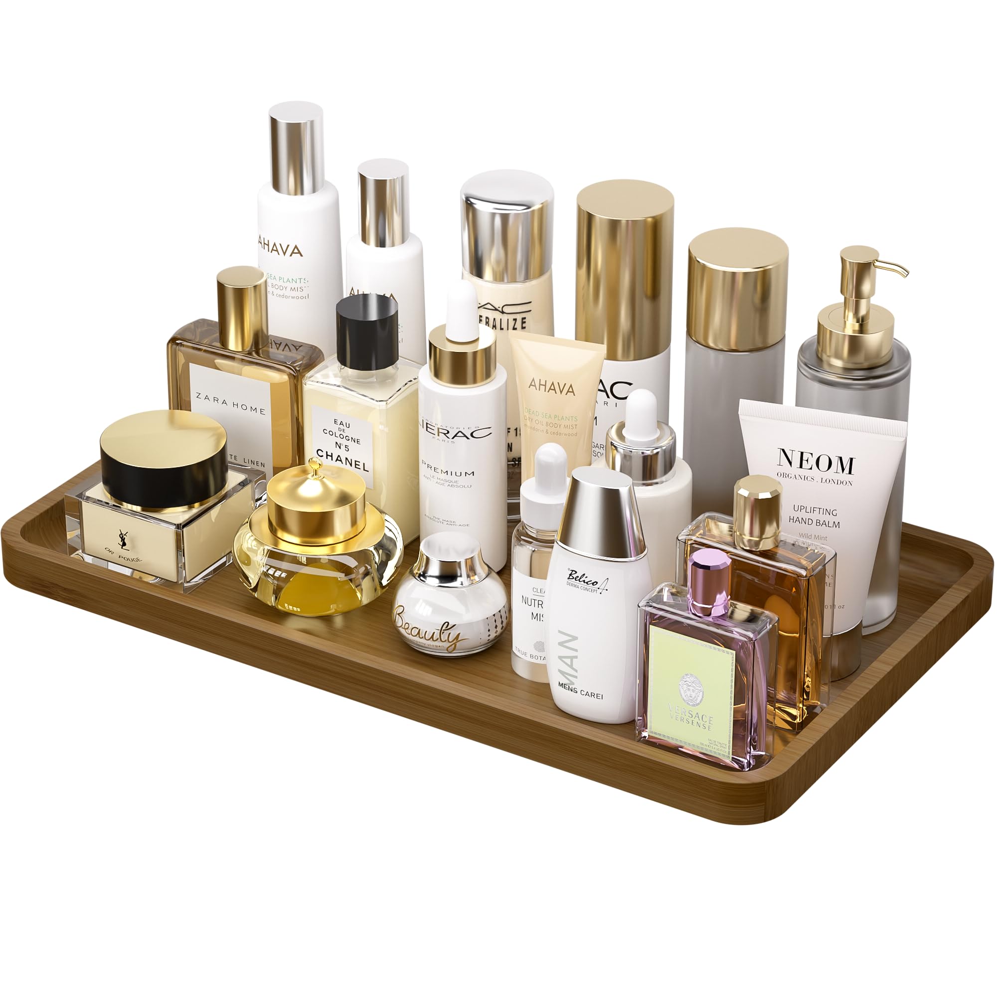 Weenson Bathroom Vanity Tray for Countertop Decor Perfume Makeup Toiletries Toilet Tank, Large Bamboo Kitchen Tray for Spice Salt, Serving Tray for Food Coffee, Nightstand Candle Brown 14.2”x8.3”