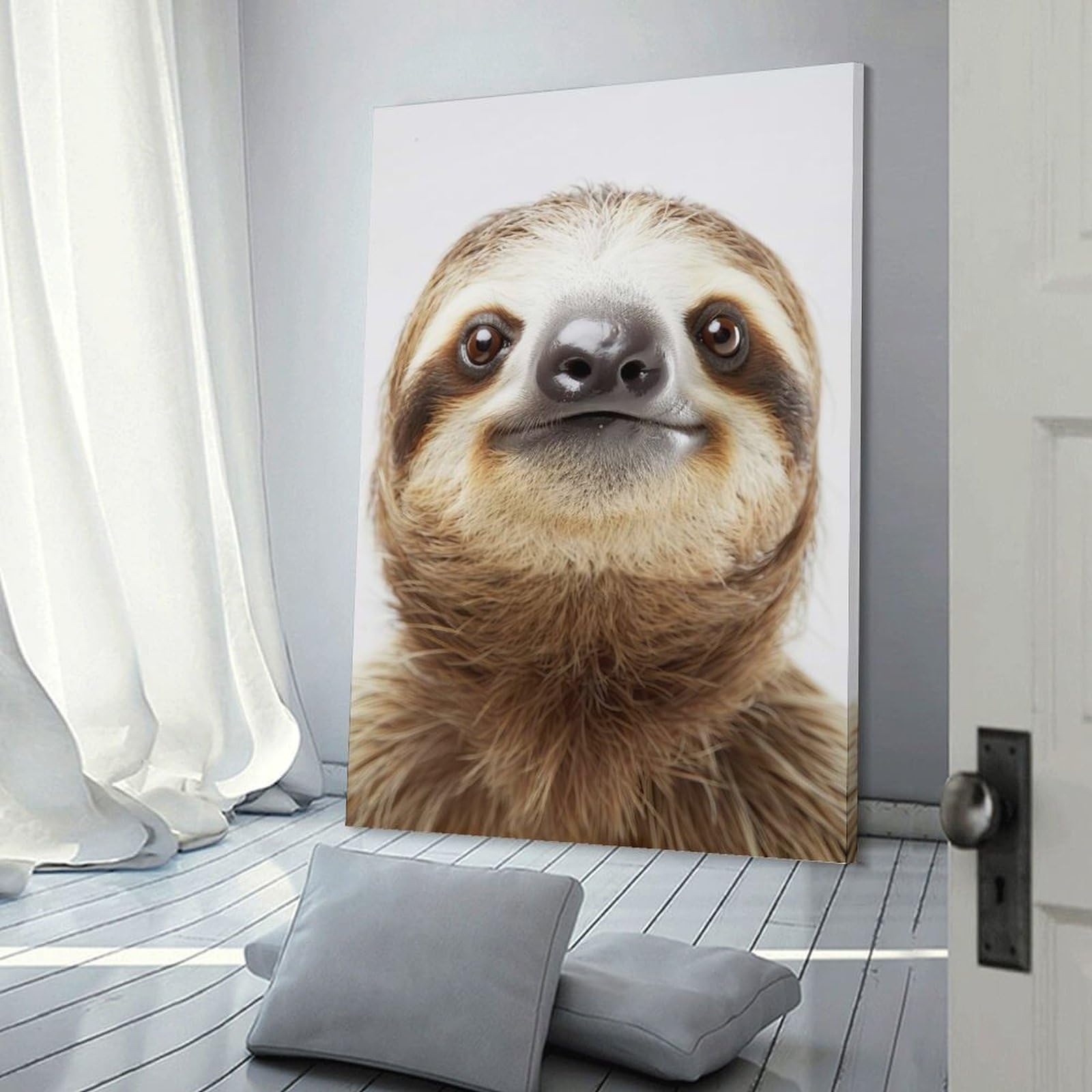 Junmoney Sloth Face Canvas Wall Decor 24x36inch(60x90cm), for Corridors, Hallways Or Apartment Entries, A Stylish Accent for Home Entrances