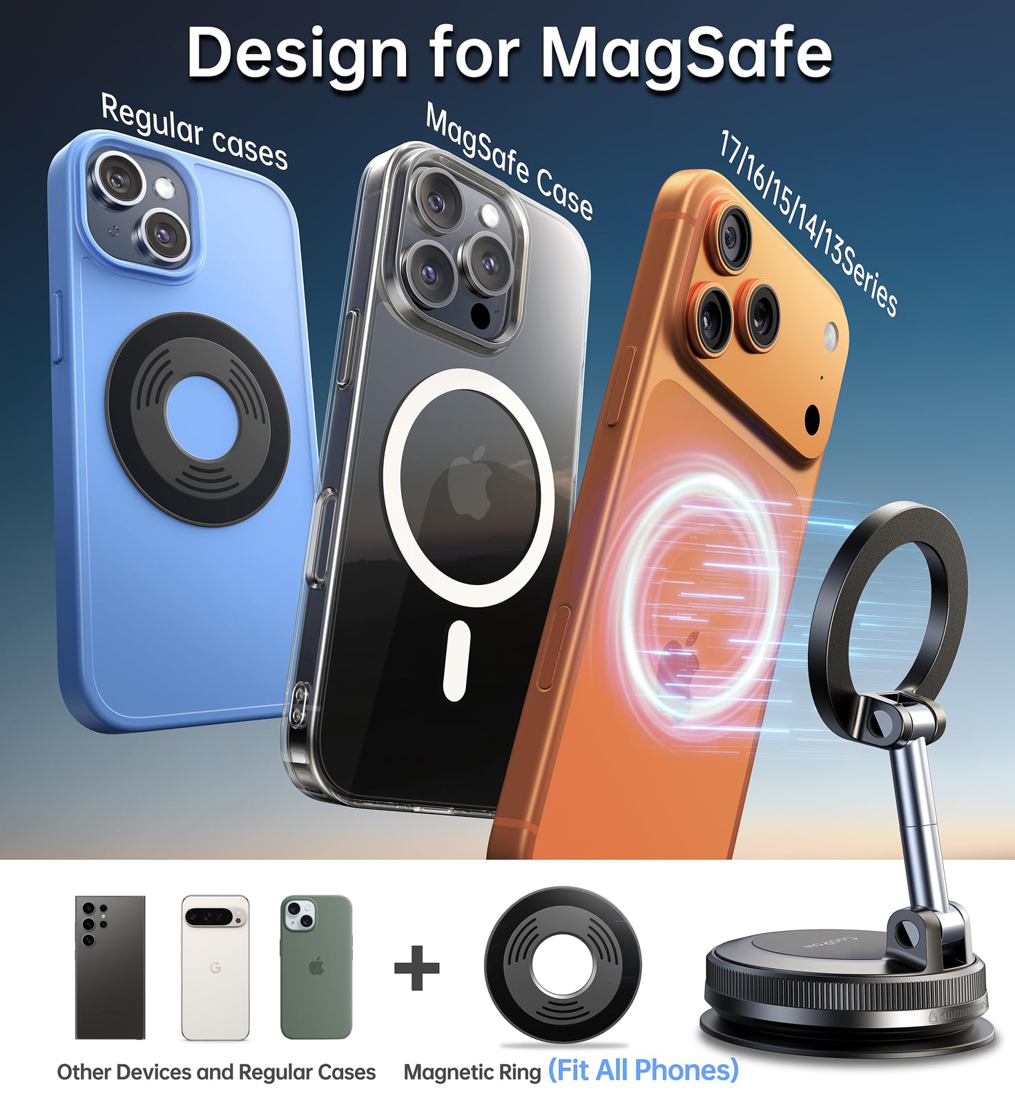 Coolpow Newest Vacuum Magnetic Phone Holder for Car Phone Holder Mount Movable Vacuum Suction carmount 2 0 Magsafe — view 9