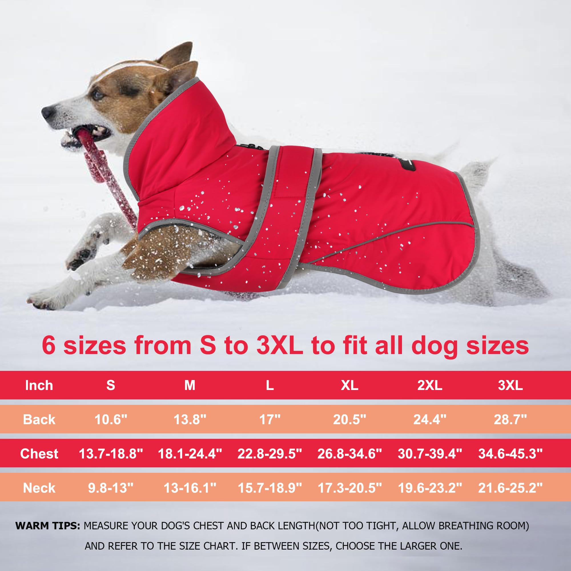 Dogcheer Cappottino per cani, impermeabile e riflettente, con gancio e anello regolabili, giacca in pile per cuccioli di Natale, a collo alto, per cani di taglia piccola, media e grande, rosso, XL