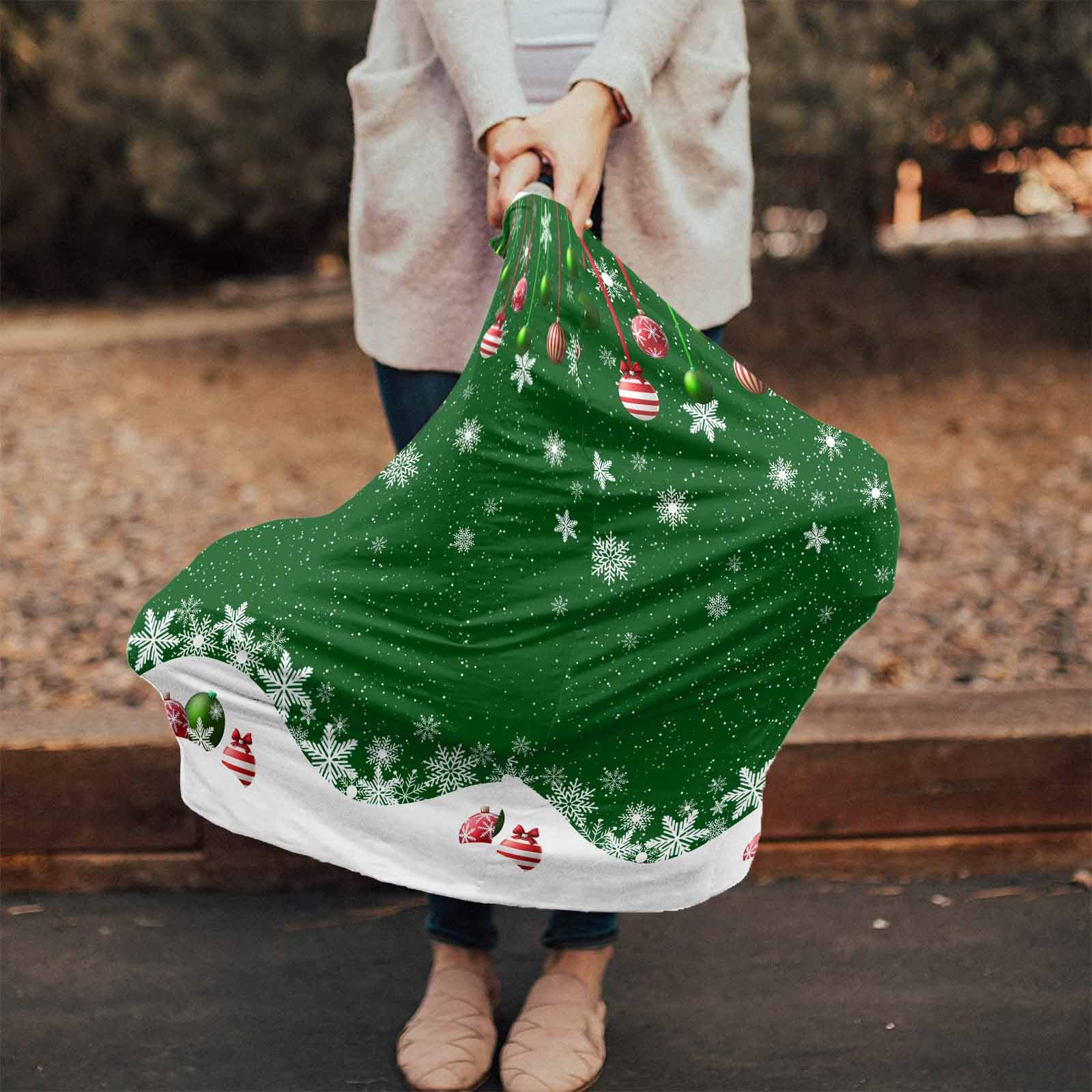Nursing Cover for Breastfeeding Scarf, Snowflakes Forest Green Red Various Xmas Ornaments Baby Car Covers Super Soft Multi Use for Canopy Shopping Cart Cover Blanket Stroller Cover