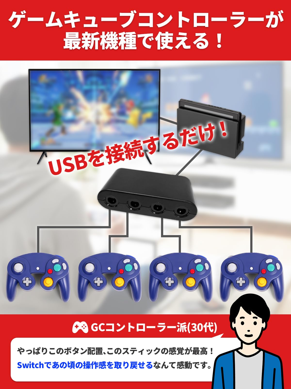 Amazon.co.jp: 【USBを接続するだけ！】 ゲームキューブコントローラー