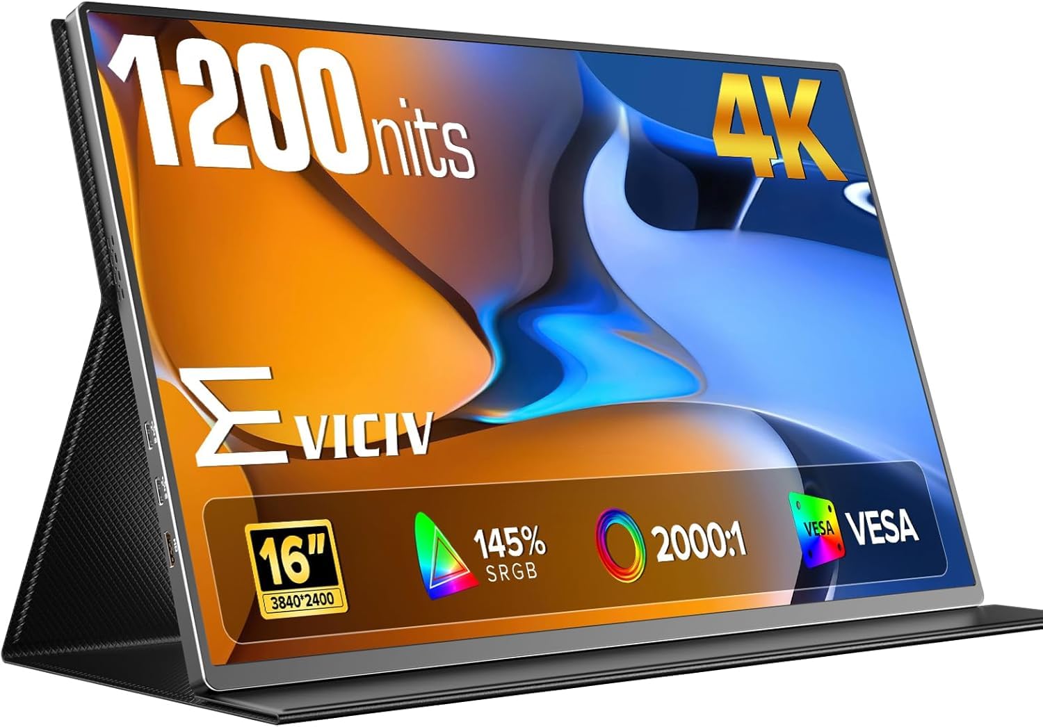 EVICIV Portable Monitor 4K 16 Zoll mit 1200 nits 145% sRGB 2000:1 16:10 UHD Tragbarer Bildschirm mit 3840 * 2400 USB-C HDMI, Augenschutz Außendisplay Outdoor Screen für Laptop/Phone/Spielkonsole