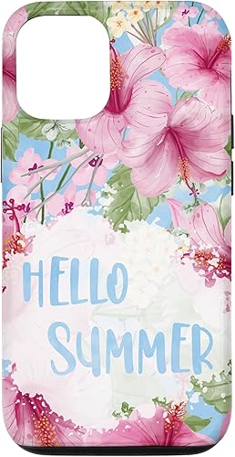 Funda para iPhone 13 Pro Hello Summer Sign Decor Summer Tropical Hibiscus Flowers Case