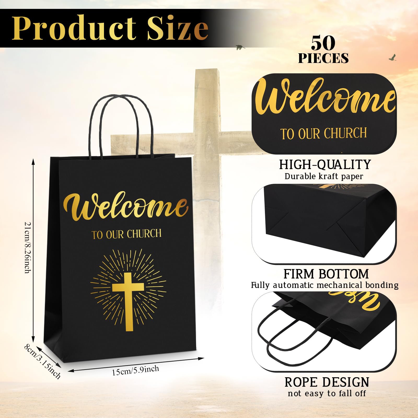 Chuangdi 50 bolsas de regalo de bienvenida de iglesia, bolsas de bienvenida religiosas de bienvenida a nuestra iglesia, bolsas de regalo para invitados de iglesia, bolsa de regalo de bautizo,