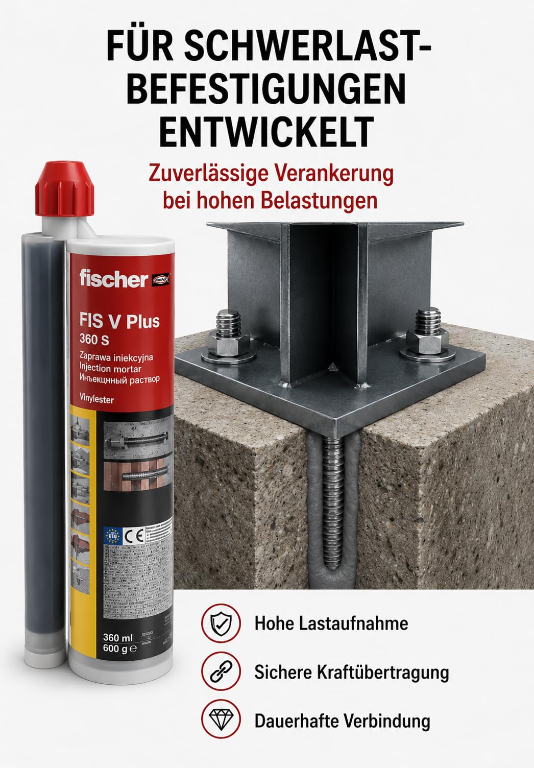 Fischer FIS EM Plus 390 S - Set di malta per resina epossidica, 12 x 390 ml, malta ad iniezione con 24 miscelatori statici FIS MR Plus, pistola per spremere FIS DM S Pro e valigetta per fissaggi