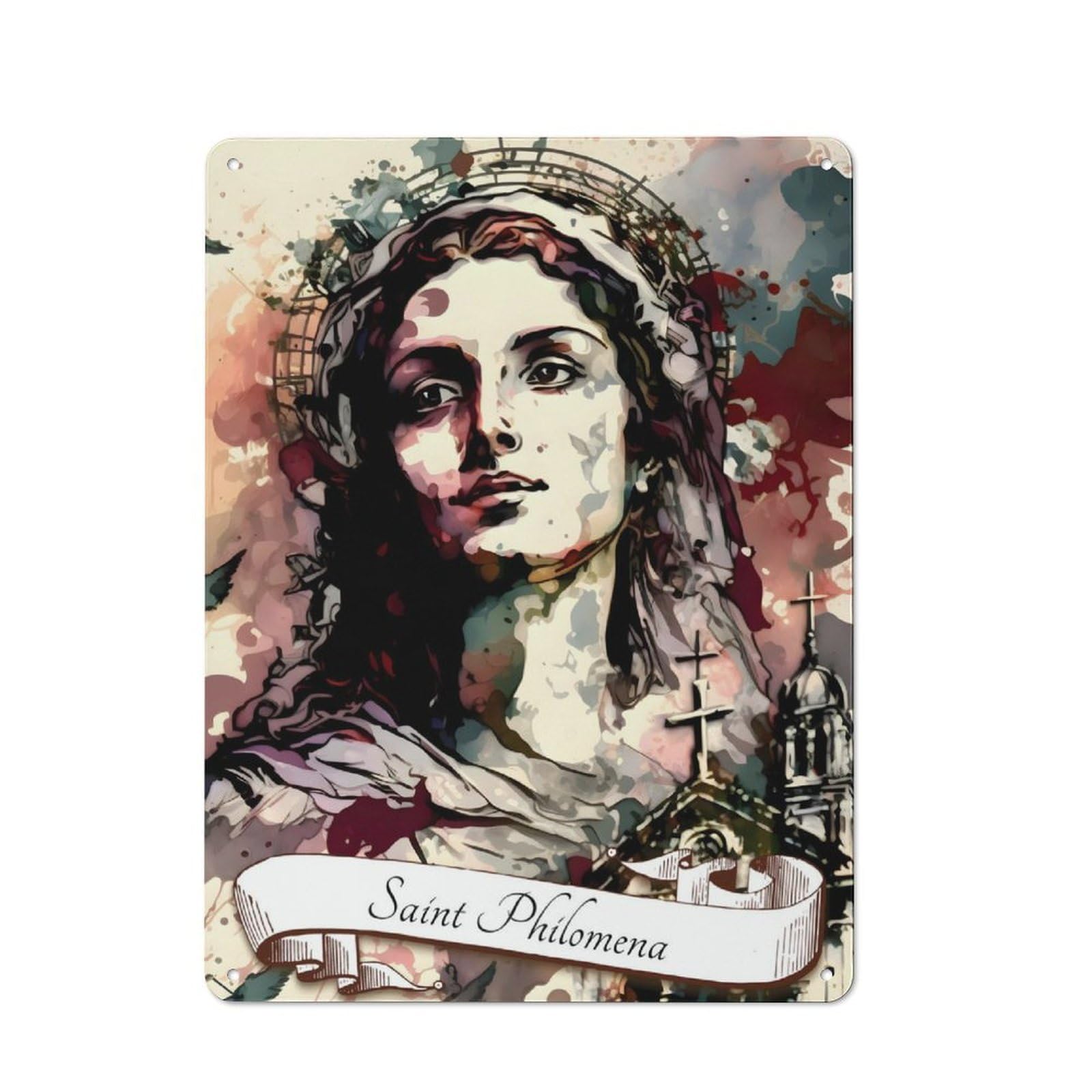 Junmoney Saint Philomena Christian Tin Wall Plaque 40X30cm With For Bar Or Restaurant, Suited To Bar Decor Enthusiasts