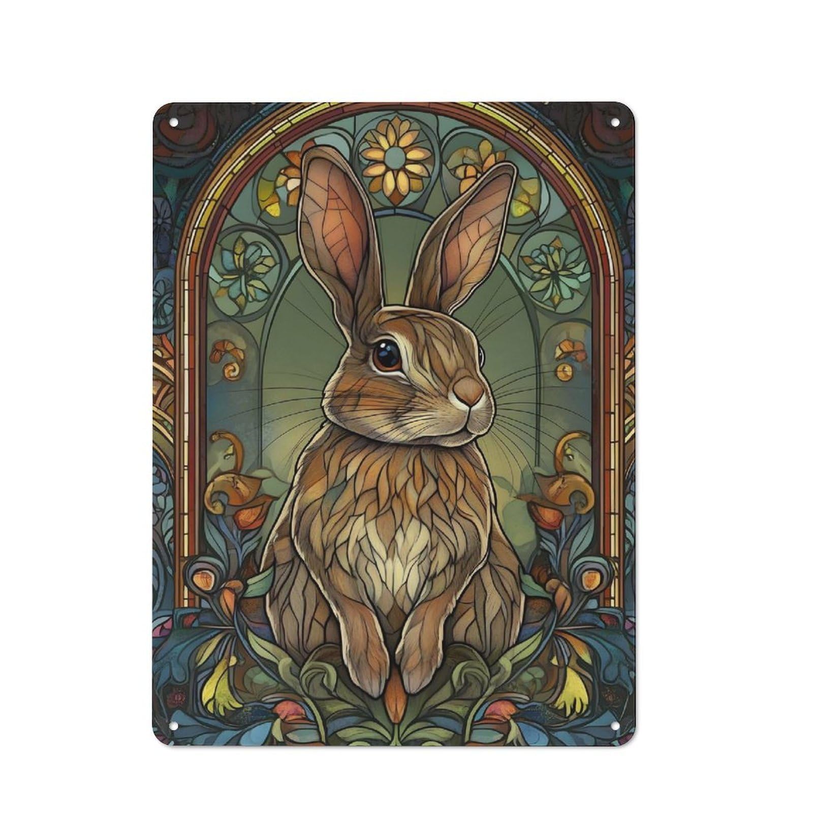 Junmoney Rabbit Tin Wall Plaque 40X30cm With For Living Room Or Hallway, A Decorative Christmas Gift For Hallway Decor Fans