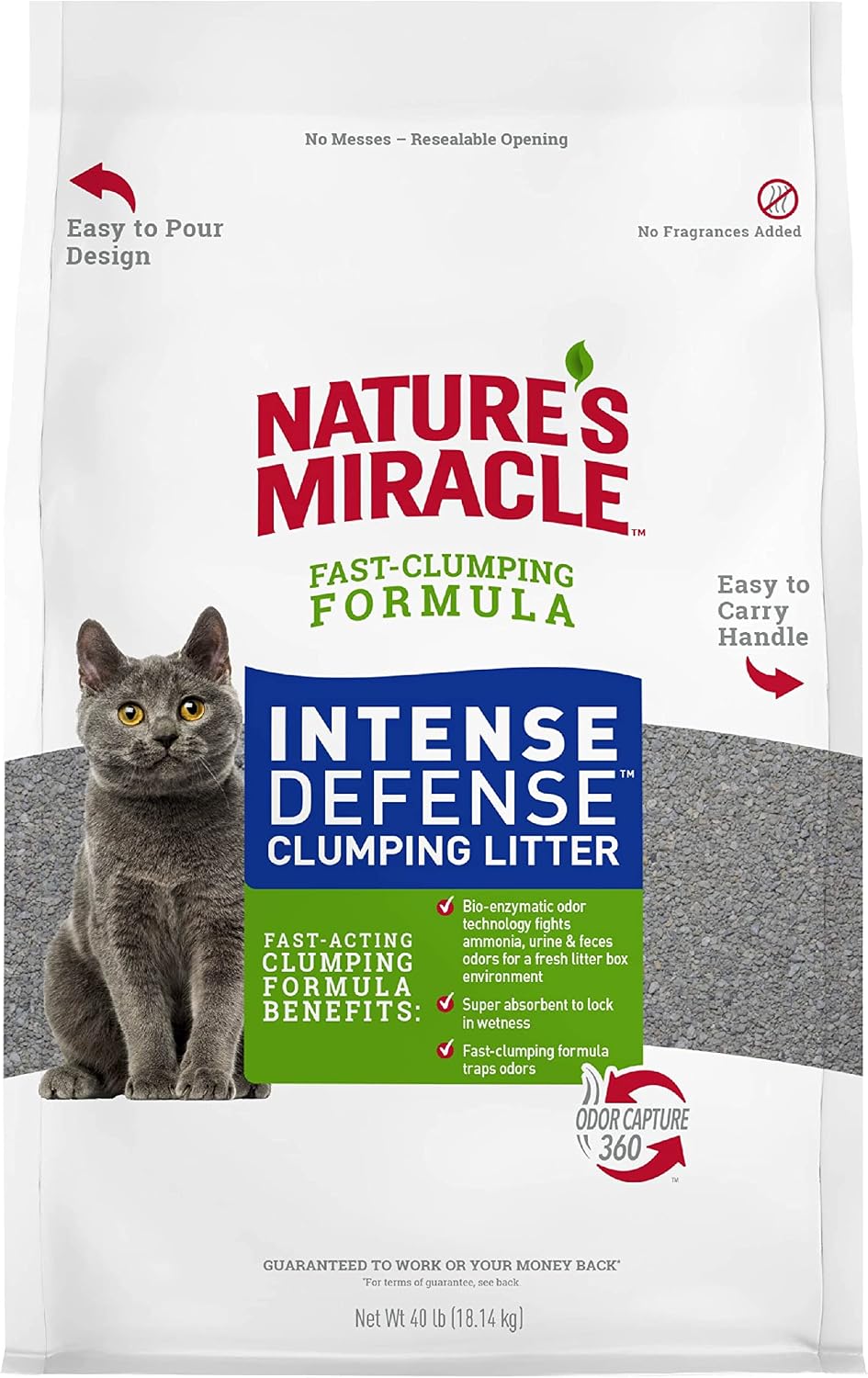 Nature’s Miracle Intense Defense Odor Control Litter, 40 Pounds, Odor Control