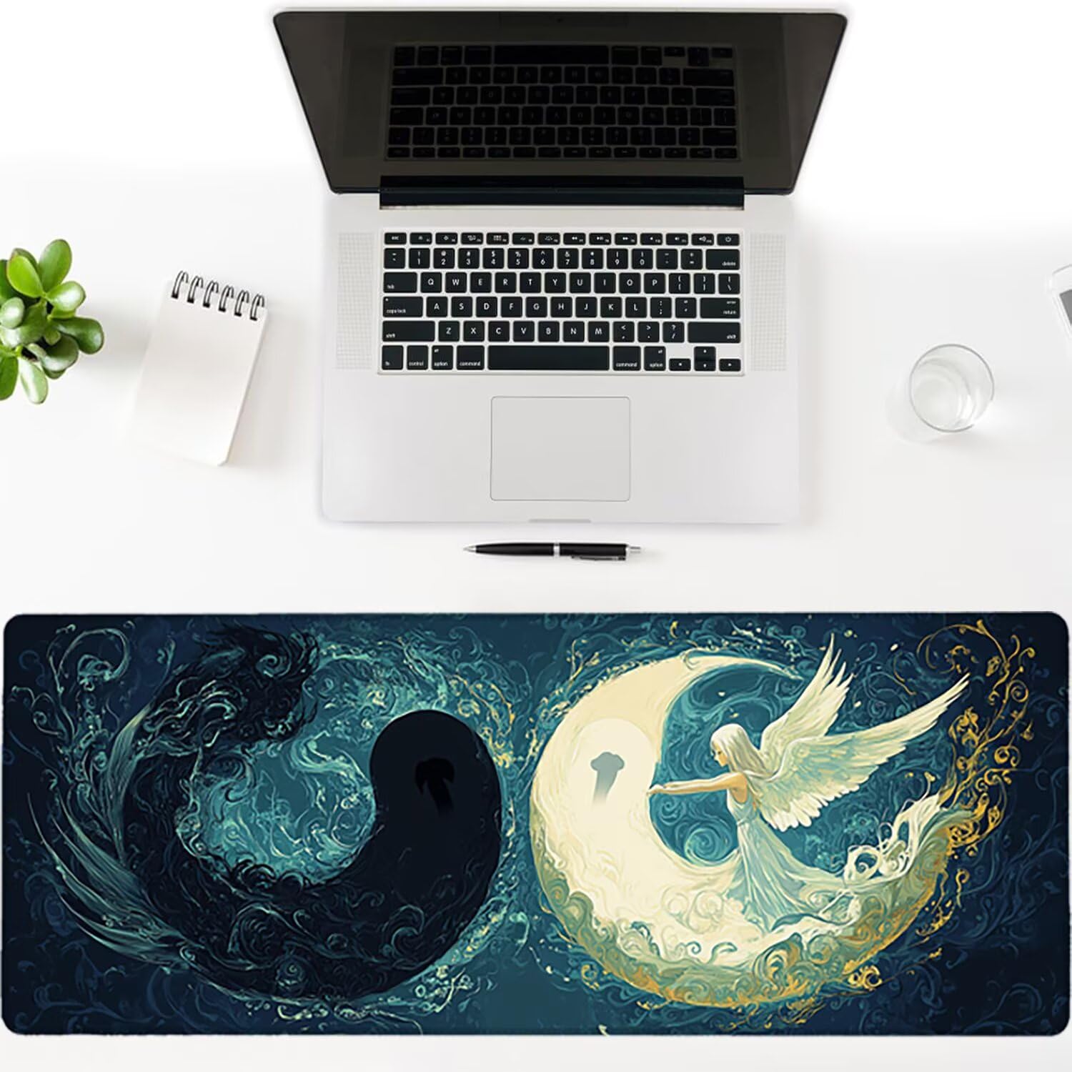 Podkładka pod mysz XXL Angel - 1600x800x3mm - niebieska duża mata na biurko z przeszytymi krawędziami i antypoślizgowa wodoodporna do komputera, laptopa poprawia precyzję i szybkość. -36186