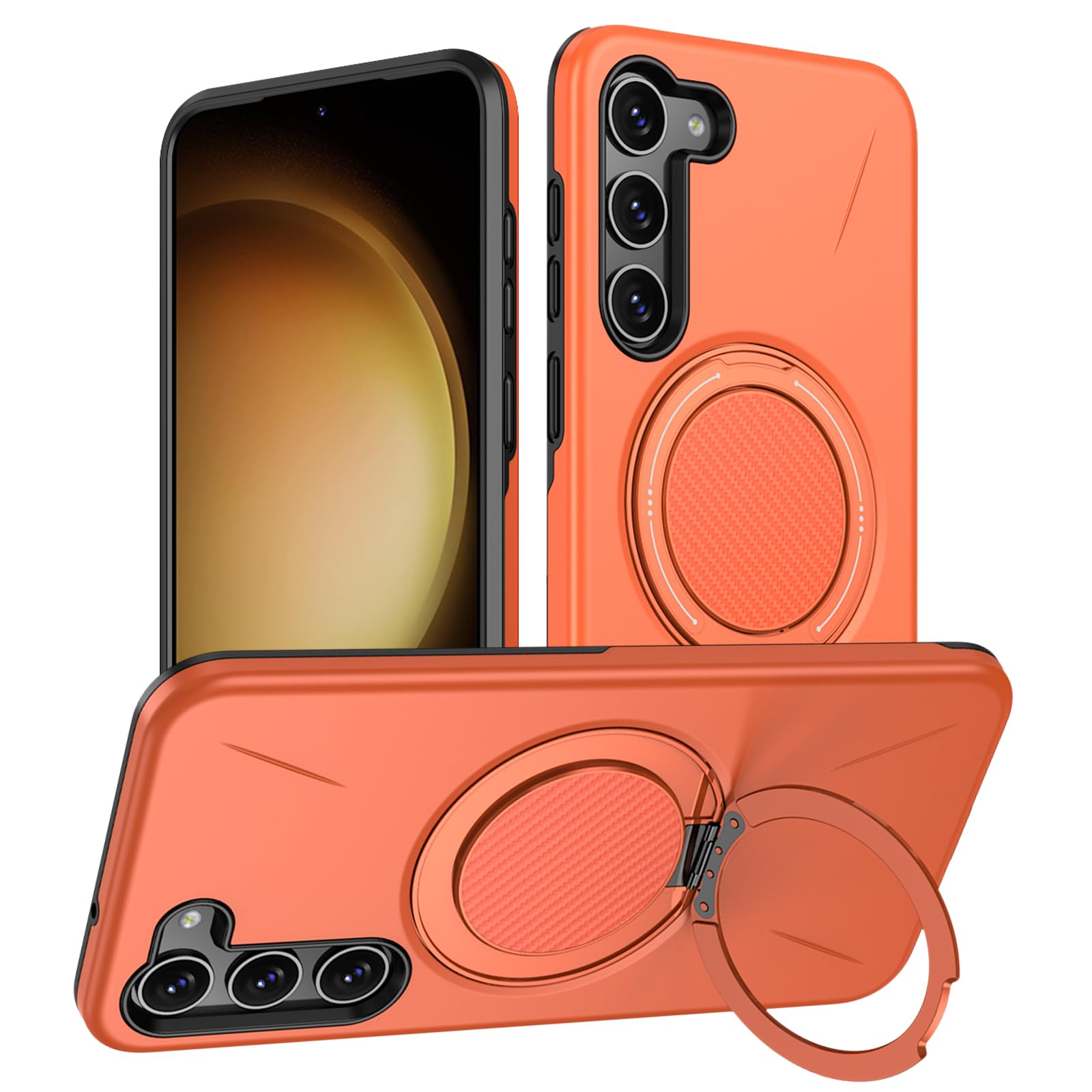 Vanki für Samsung Galaxy S23 Plus Hülle Kompatibel mit Magnetisc für Samsung S23 Plus handyhülle mit 360 Grad Ring Ständer S23 Plus Schutzhülle aus Flexiblem TPU und robustem PC Doppelschutz (Orange)