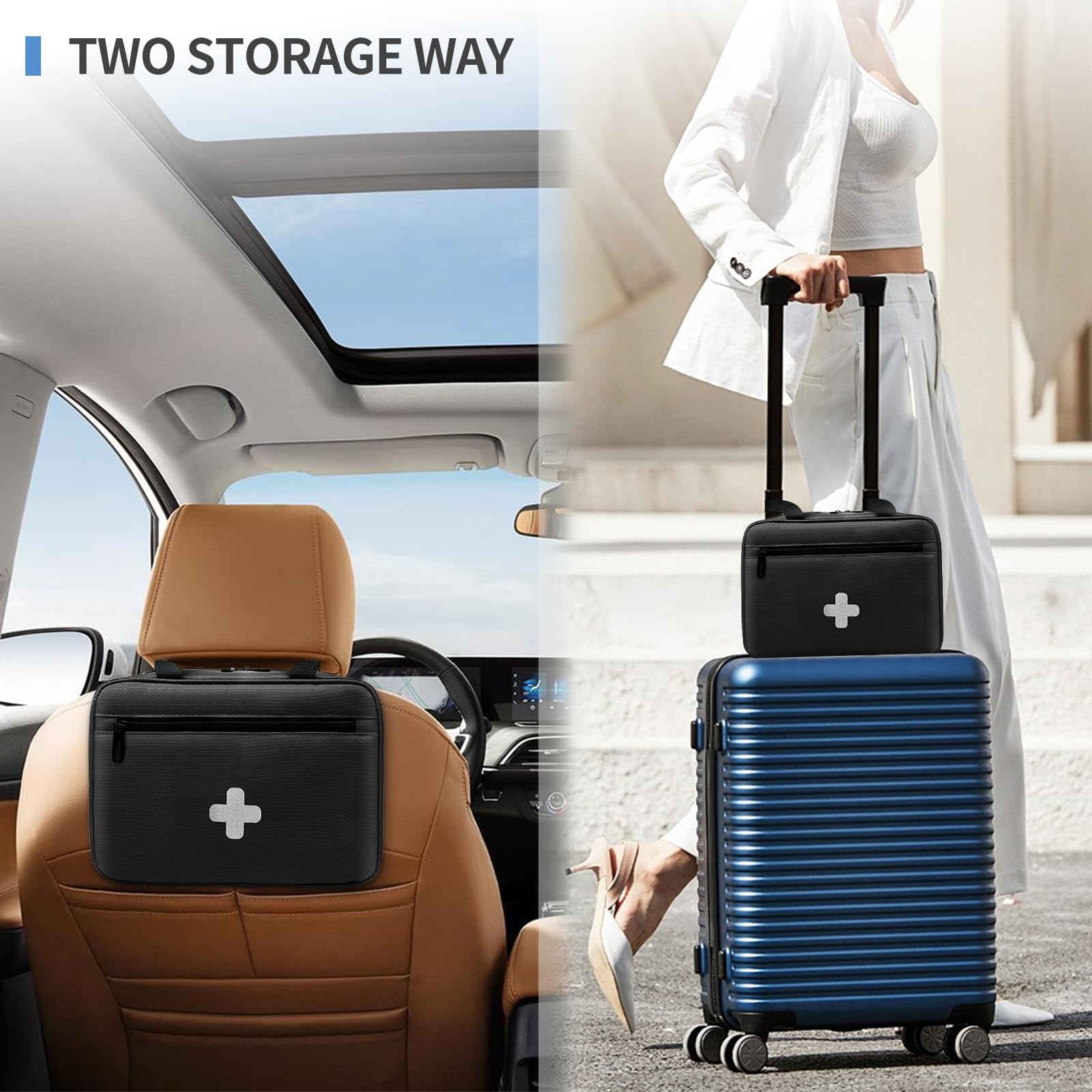 Bolsa de primeros auxilios de emergencia, organizador de suministros médicos compacto y portátil con múltiples compartimentos, ideal para viajes, camping, senderismo y uso doméstico (negro)
