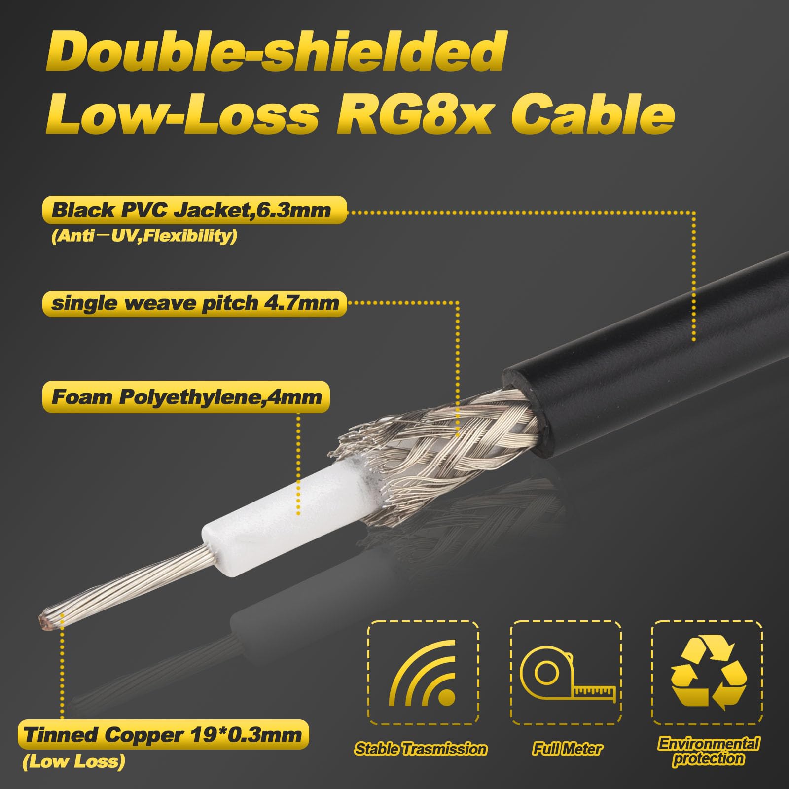 CB Funk Koaxialkabel PL259 UHF Stecker auf Stecker RG8X 20M