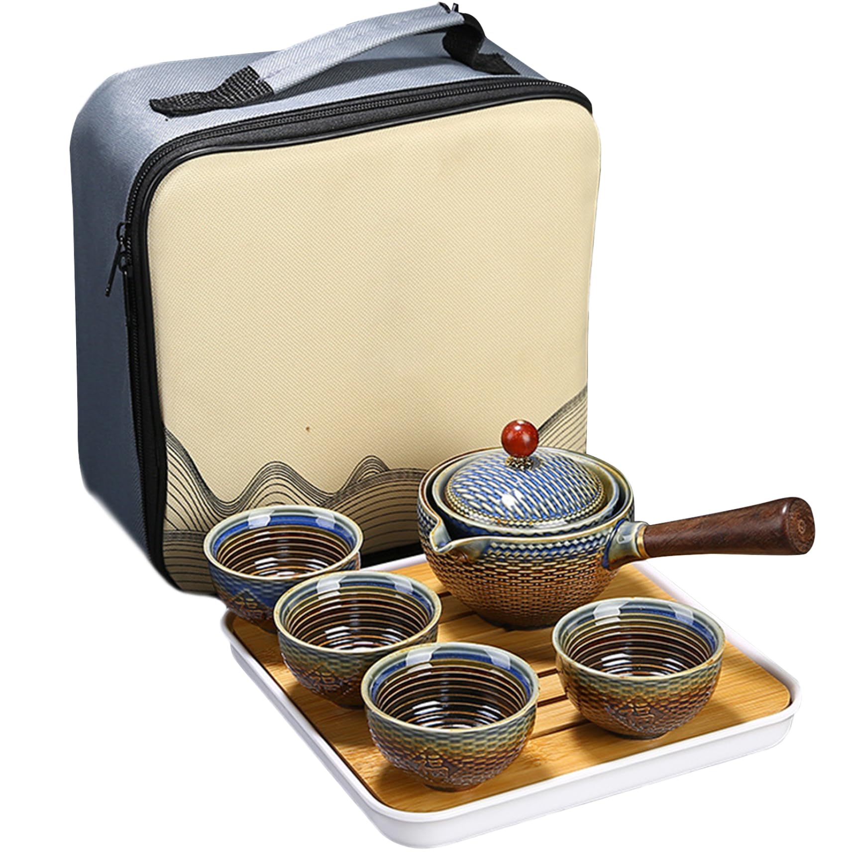 Juego de té de viaje giratorio 360° con mango anti-escalda para acampadas al aire libre
