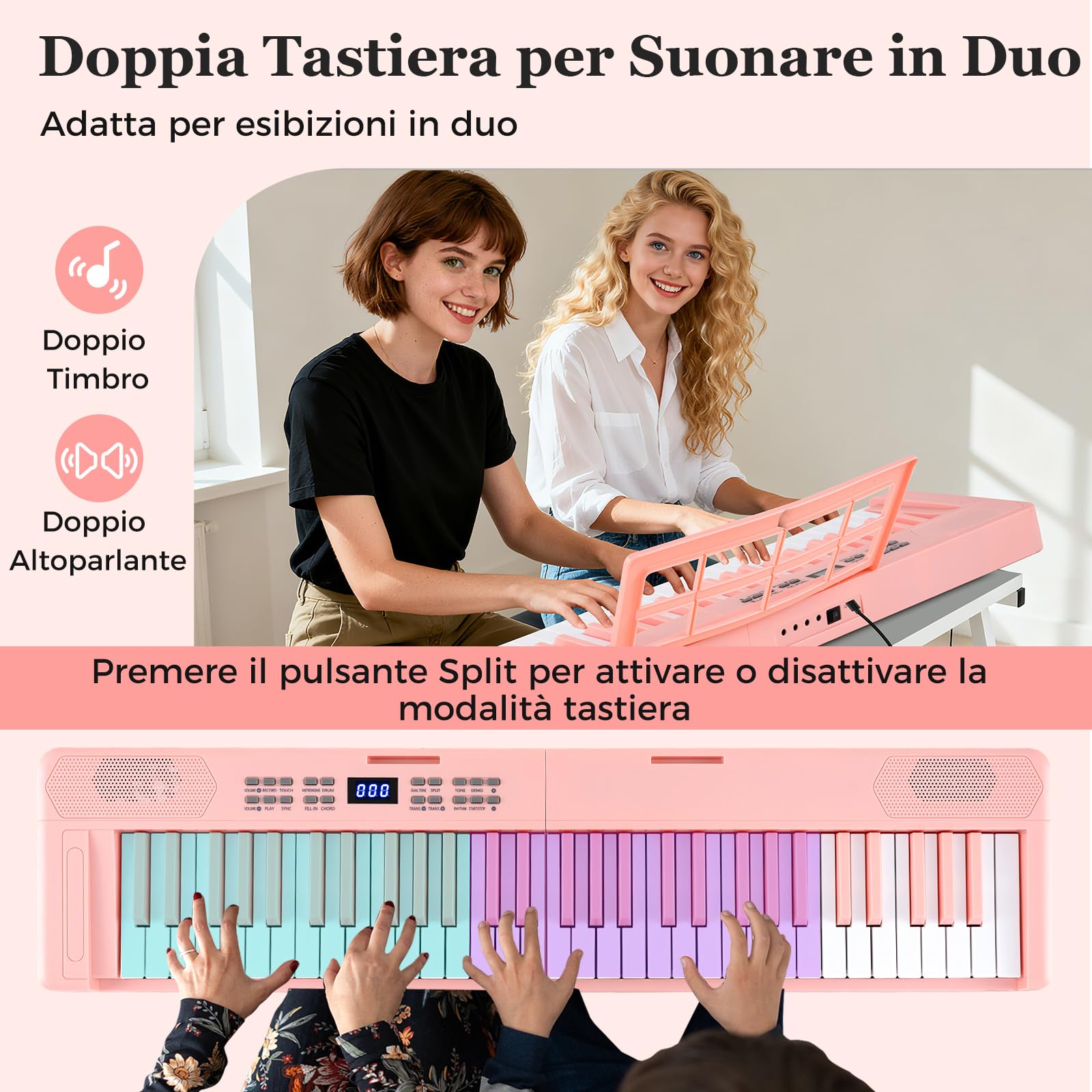 COSTWAY Tastiera Pianoforte Pieghevole a 61 Tasti, Tastiera Elettronica con Funzione MIDI, Cuffie, Pedale Sustain, Pianoforte Digitale Portatile per Principianti (Rosa)