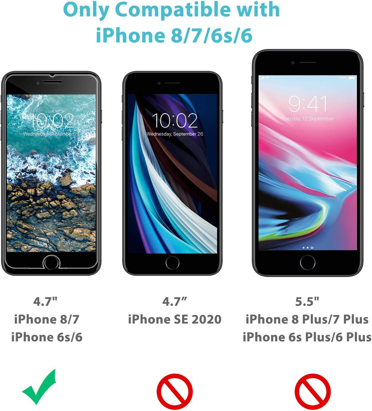 Syncwire Screen Protector for iPhone 8/7/6s/6 [3-Pack], Anti-Fingerprint 9H Tempered Glass Protective Screen for iPhone 8/7/6s/6 (Screen-Alignment Frame Included, Bubble-Free) [Not Edge to Edge]