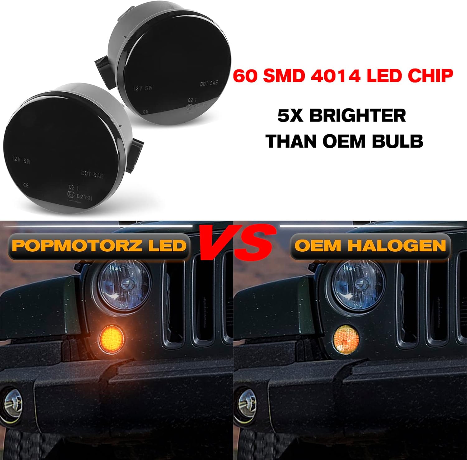 POPMOTORZ JK LED Sequential Dynamic Turn Signal Light LED Indicator Blinkers Compatible with Jeep Wrangler JK 2007-2018 Amber Parking Lights (Smoked Len)